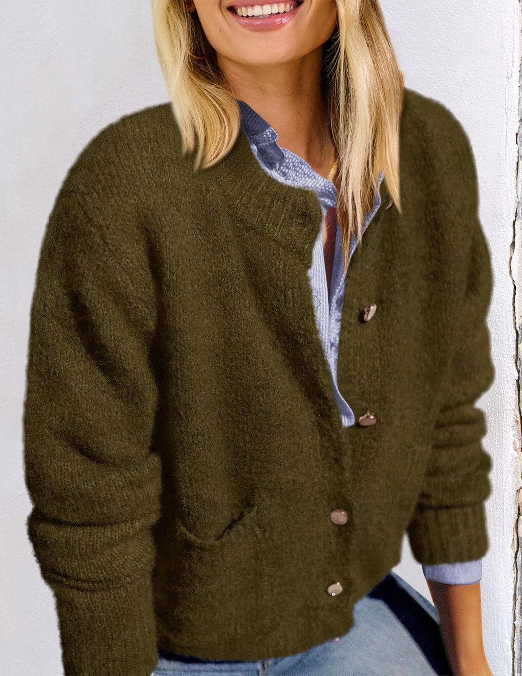 PRETTYGARDEN Women's Knit Cardigan Sweaters Casual Long Sleeve Open Front Button Up Ribbed Fall Spring Sweater Jackets