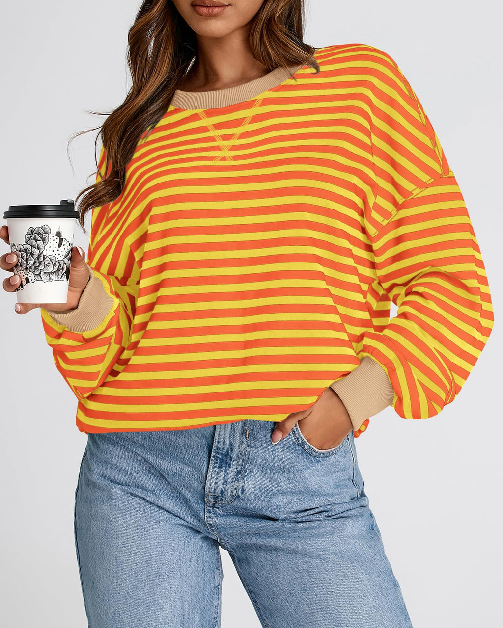 BTFBM Sweatshirt For Women Summer Crewneck Long Sleeve Oversized Striped Pullover Tops Y2K Clothes Workout Shirt