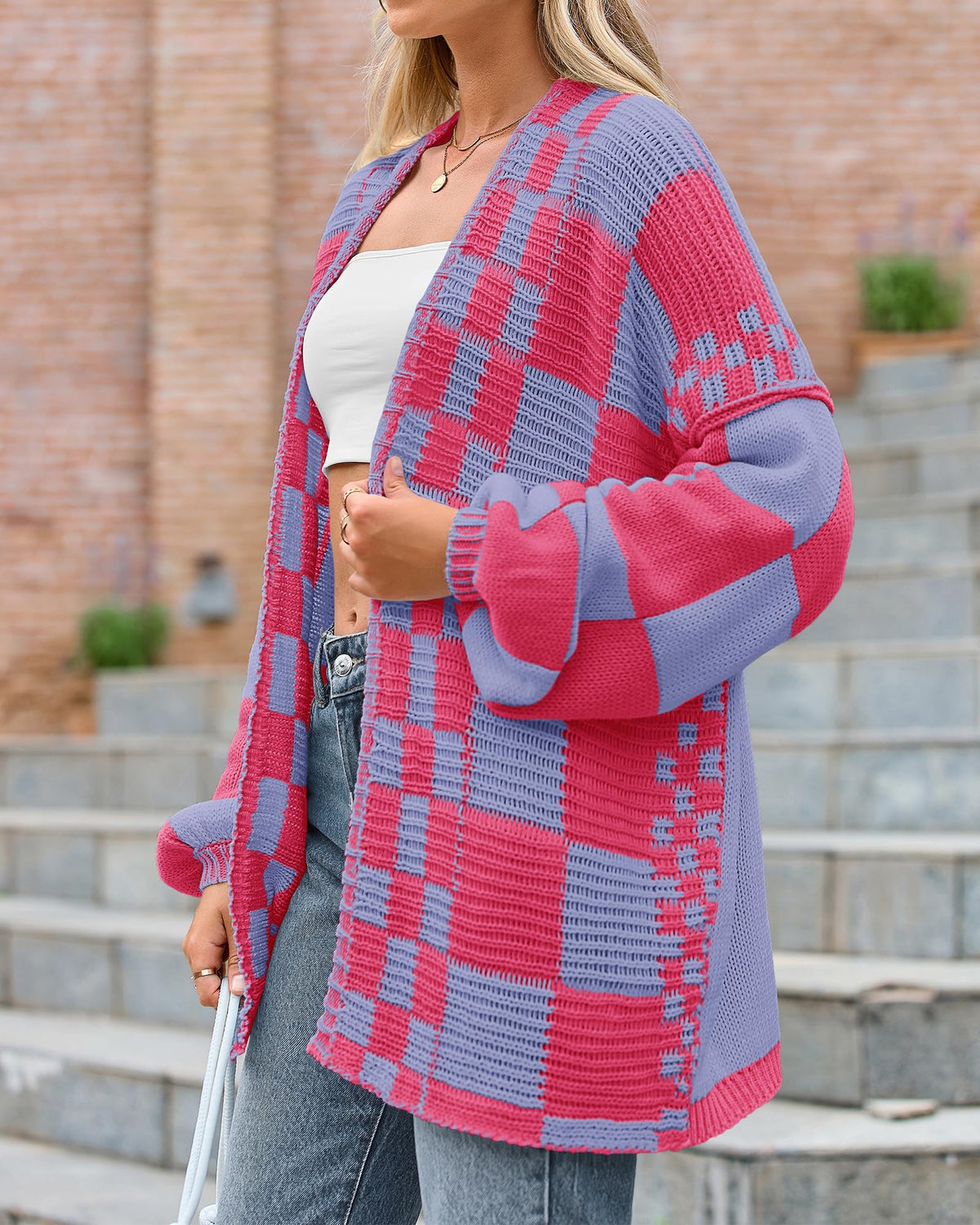 BTFBM Casual Cardigan Sweater for Women Fall Long Sleeve Sweaters Fall Outfits, Loose Fit,Solid,Open Front Chunky Knit Sweaters,Chunky Cardigan Sweaters For Women,Checkered Outwear Coat