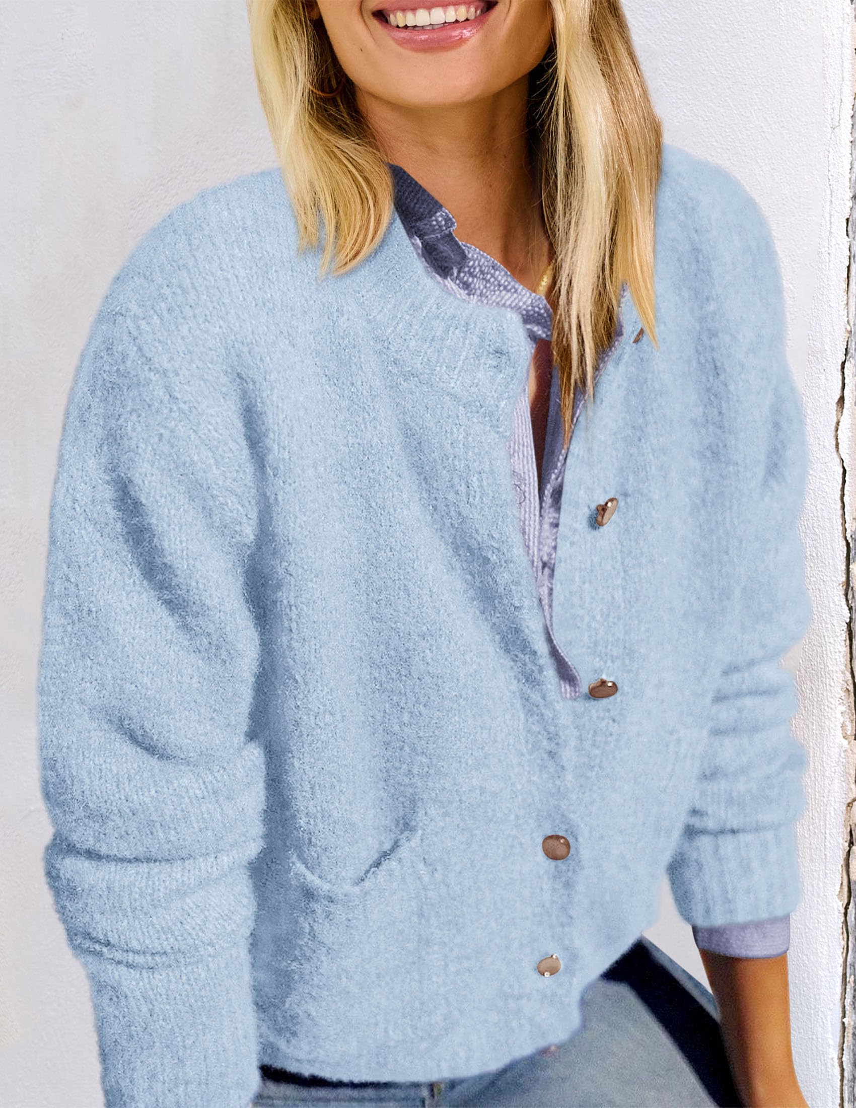 PRETTYGARDEN Women's Knit Cardigan Sweaters Casual Long Sleeve Open Front Button Up Ribbed Fall Spring Sweater Jackets