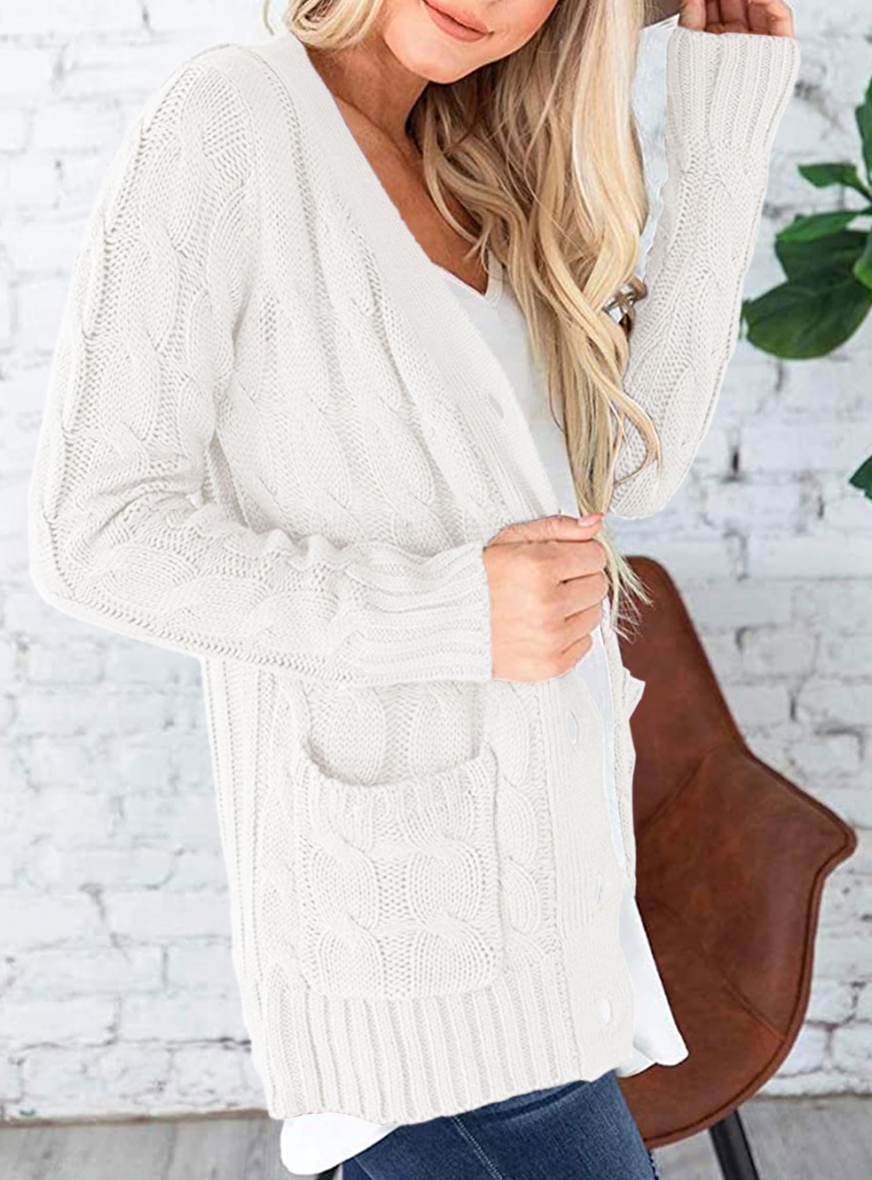 PRETTYGARDEN Women's Open Front Cardigan Sweaters Fall Fashion Button Down Cable Knit Chunky Winter Clothing Outerwear Coats