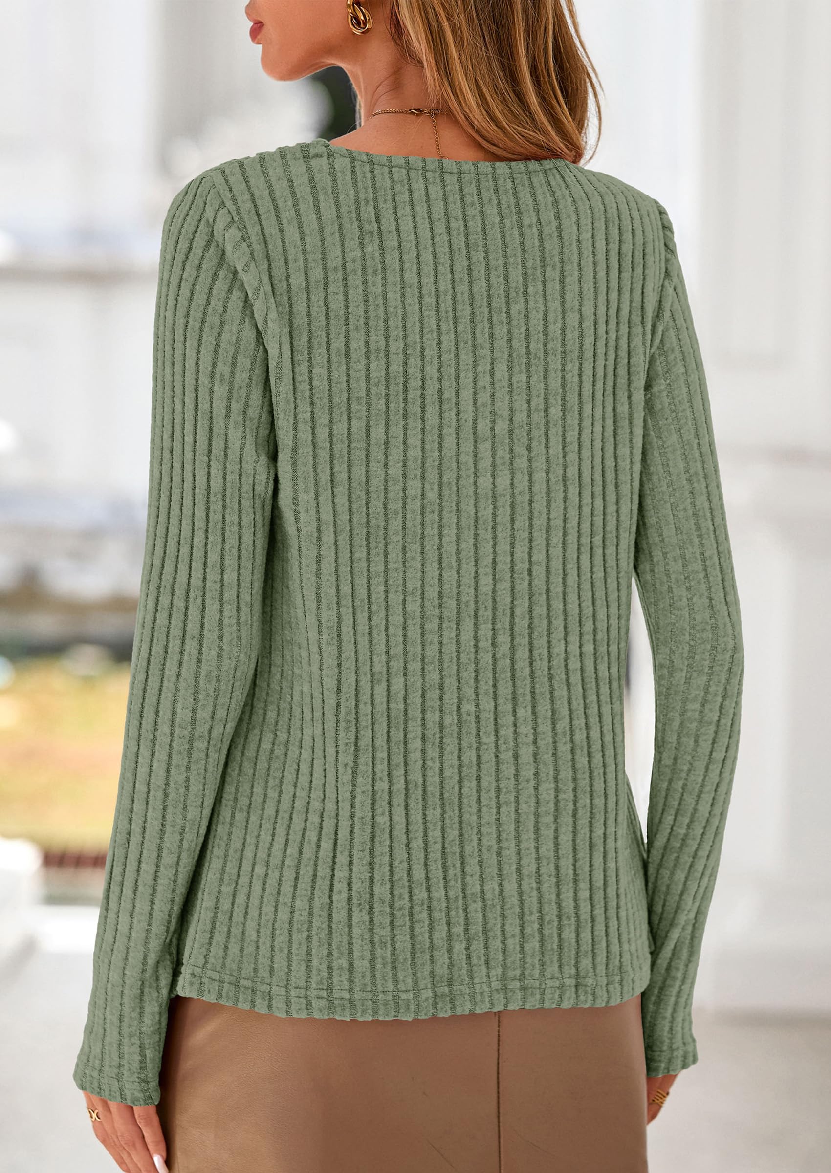 PRETTYGARDEN Women's Long Sleeve Shirts Fall Fashion Clothes Casual Ribbed V Neck Loose Tunic Tops Lightweight Sweaters