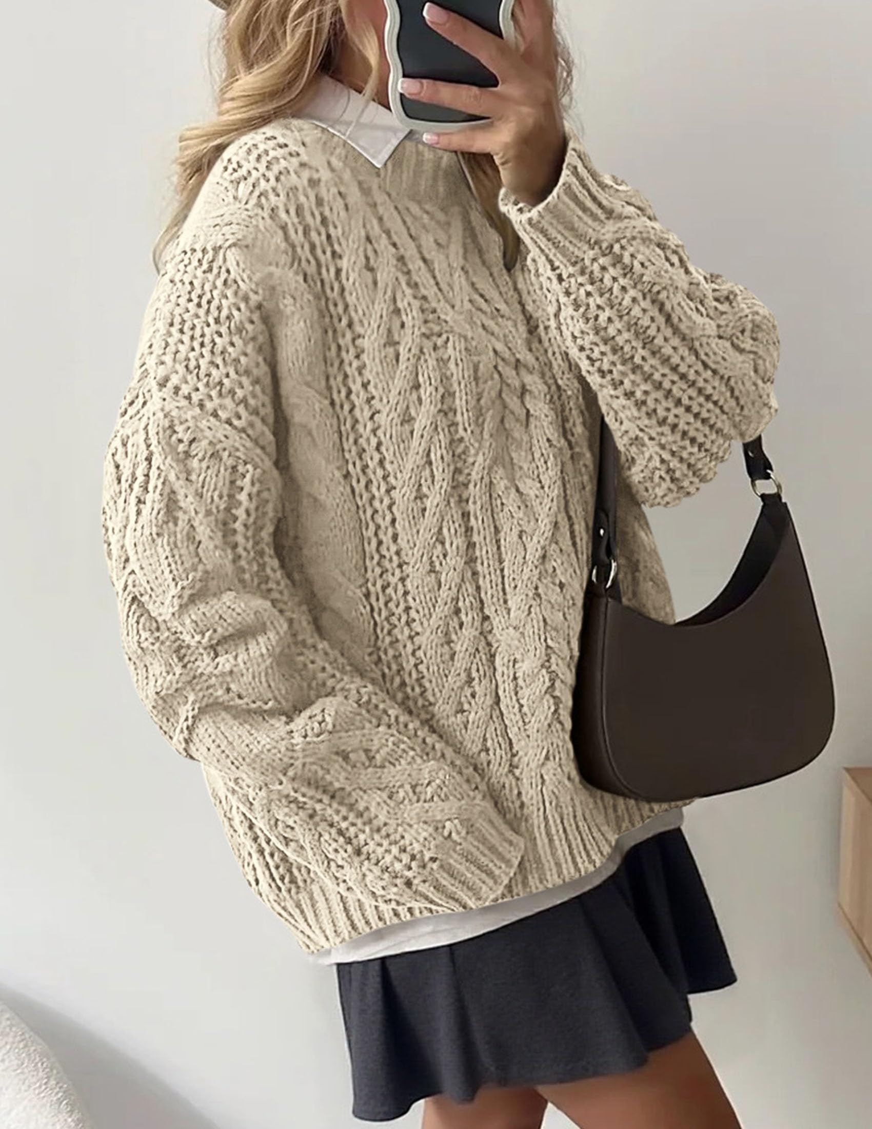 PRETTYGARDEN Women's Oversized Fall Sweaters Casual Long Sleeve Crewneck Chunky Cable Knit Pullover Tops Winter Clothes