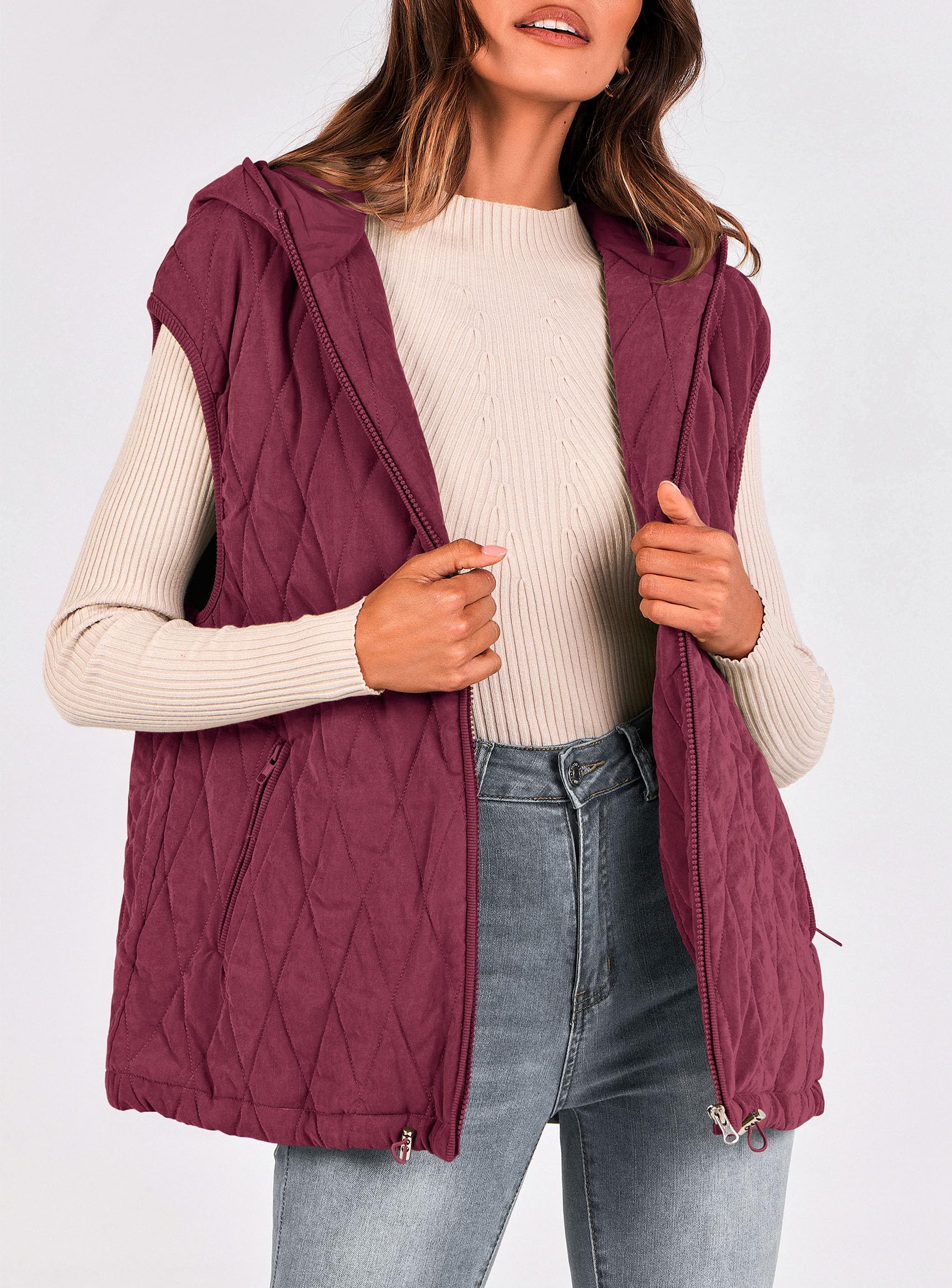 PRETTYGARDEN Women's Fall Spring Vest Casual Sleeveless Hooded Zip Up Jacket Trendy Winter Coat Outerwear