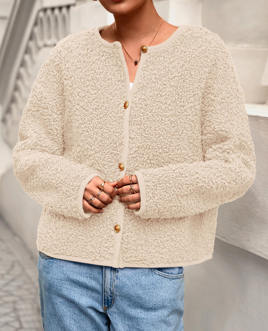 PRETTYGARDEN Women's Fall Fashion Clothes Trendy Fleece Sherpa Cropped Jackets Buttons Warm Casual Winter Faux Fur Coats