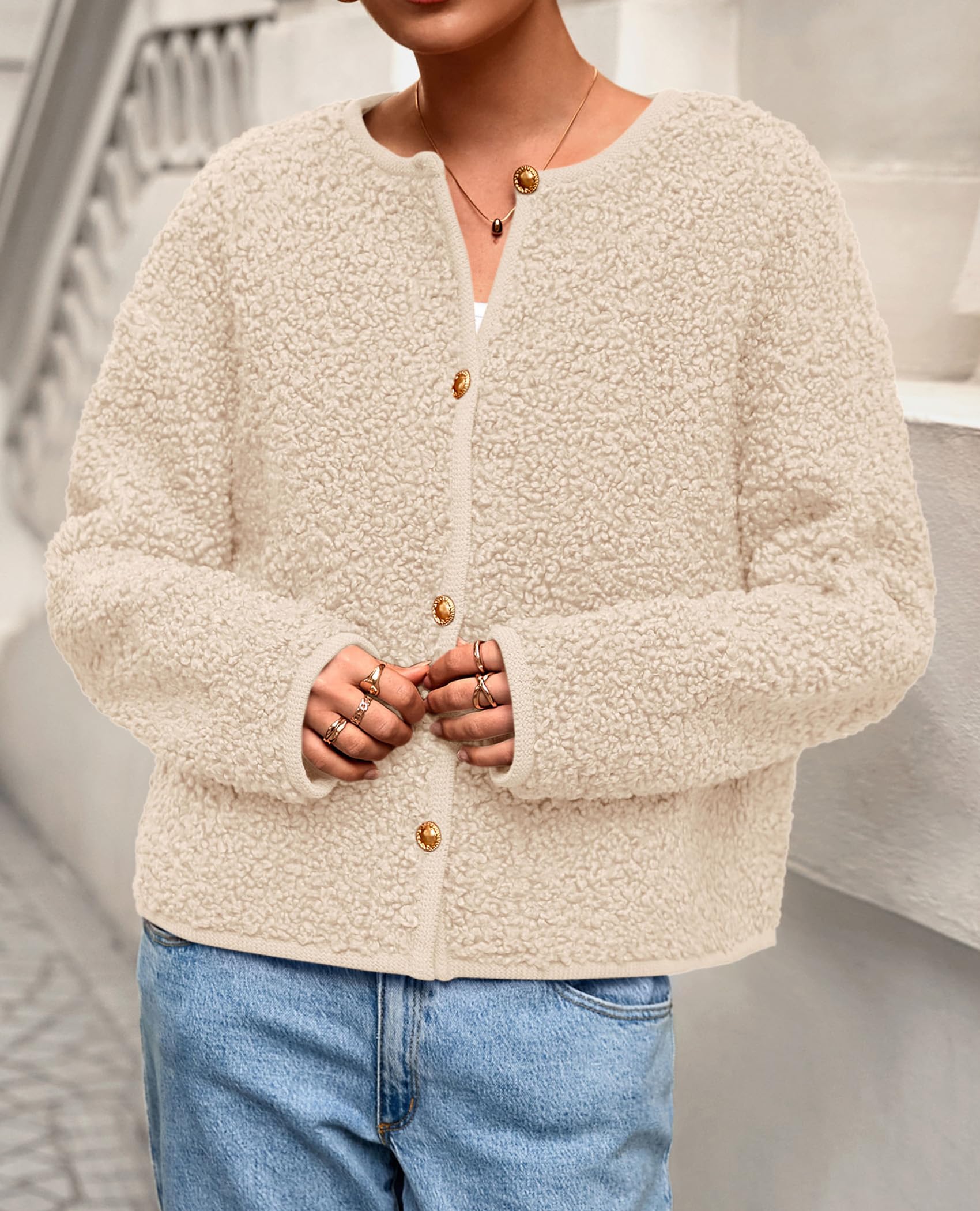 PRETTYGARDEN Women's Fall Fashion Clothes Trendy Fleece Sherpa Cropped Jackets Buttons Warm Casual Winter Faux Fur Coats