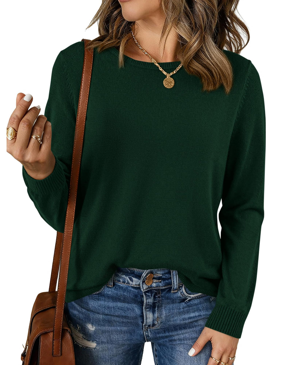 BTFBM Womens Long Sleeve Crew Neck Sweaters Spring Casual Classic Soft Loose Fit Basic Pullover Jumper Knit Top