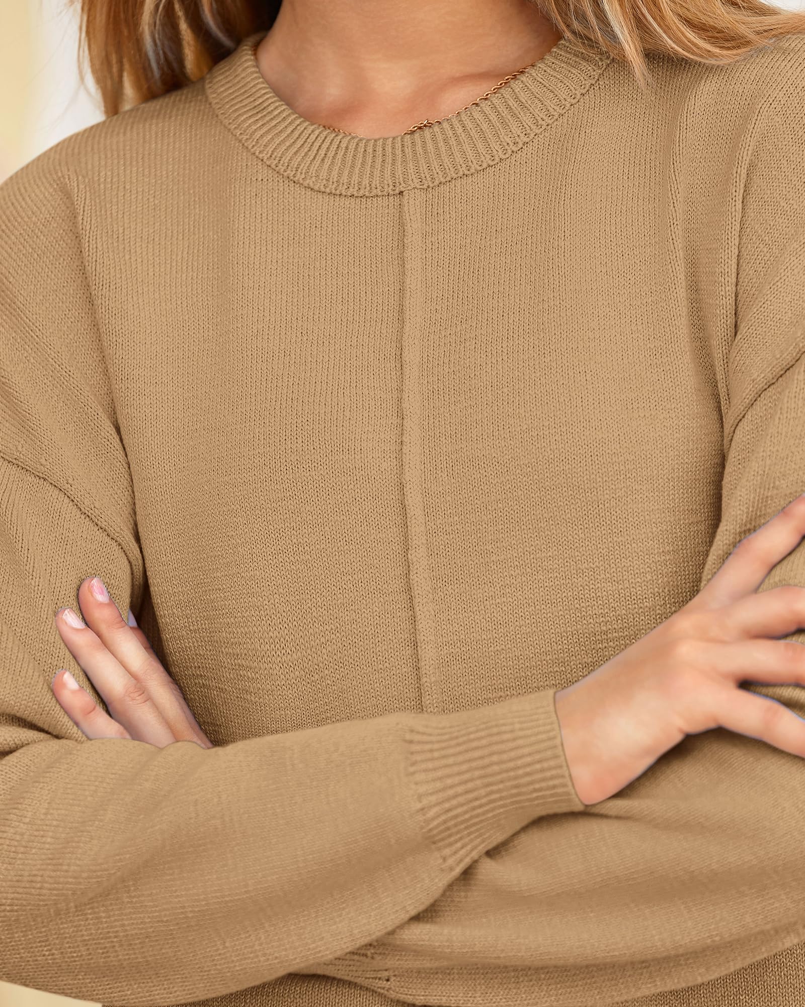 BTFBM Pullover Sweaters for Women Fall Crewneck Slouchy Long Sleeve Sweater Loose Casual Knit Tops Winter Clothes