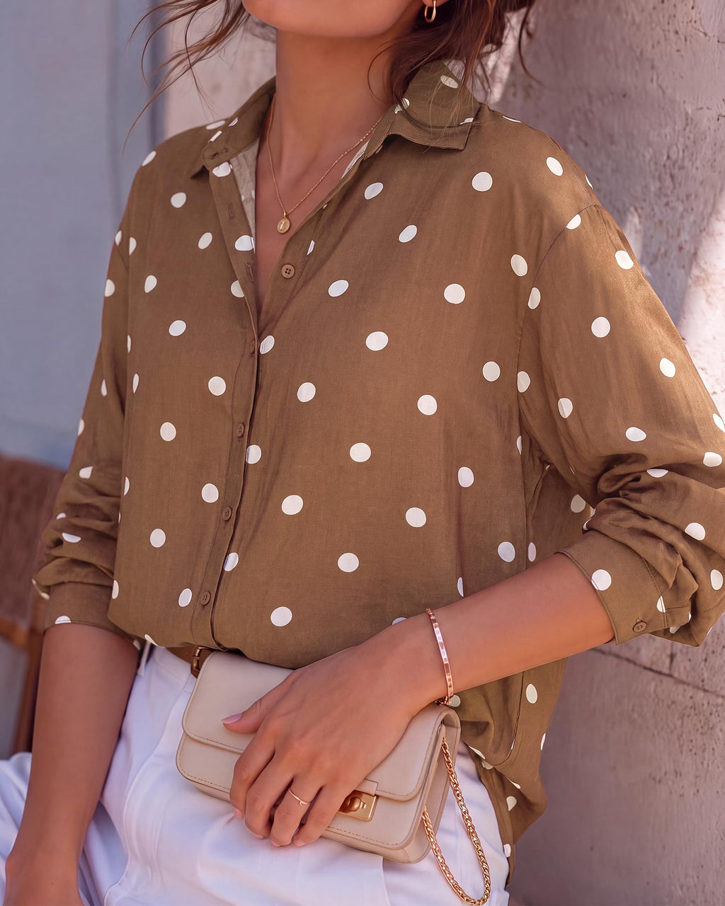 BTFBM Womens Blouses Dressy Casual Floral Long Sleeve Shirts Polka Dot Tops Classic Lapel Collar,Button Cuffs,V Neck Button Down Shirt,Business Casual Outfits,Early Fall Fashion Clothing Trendy