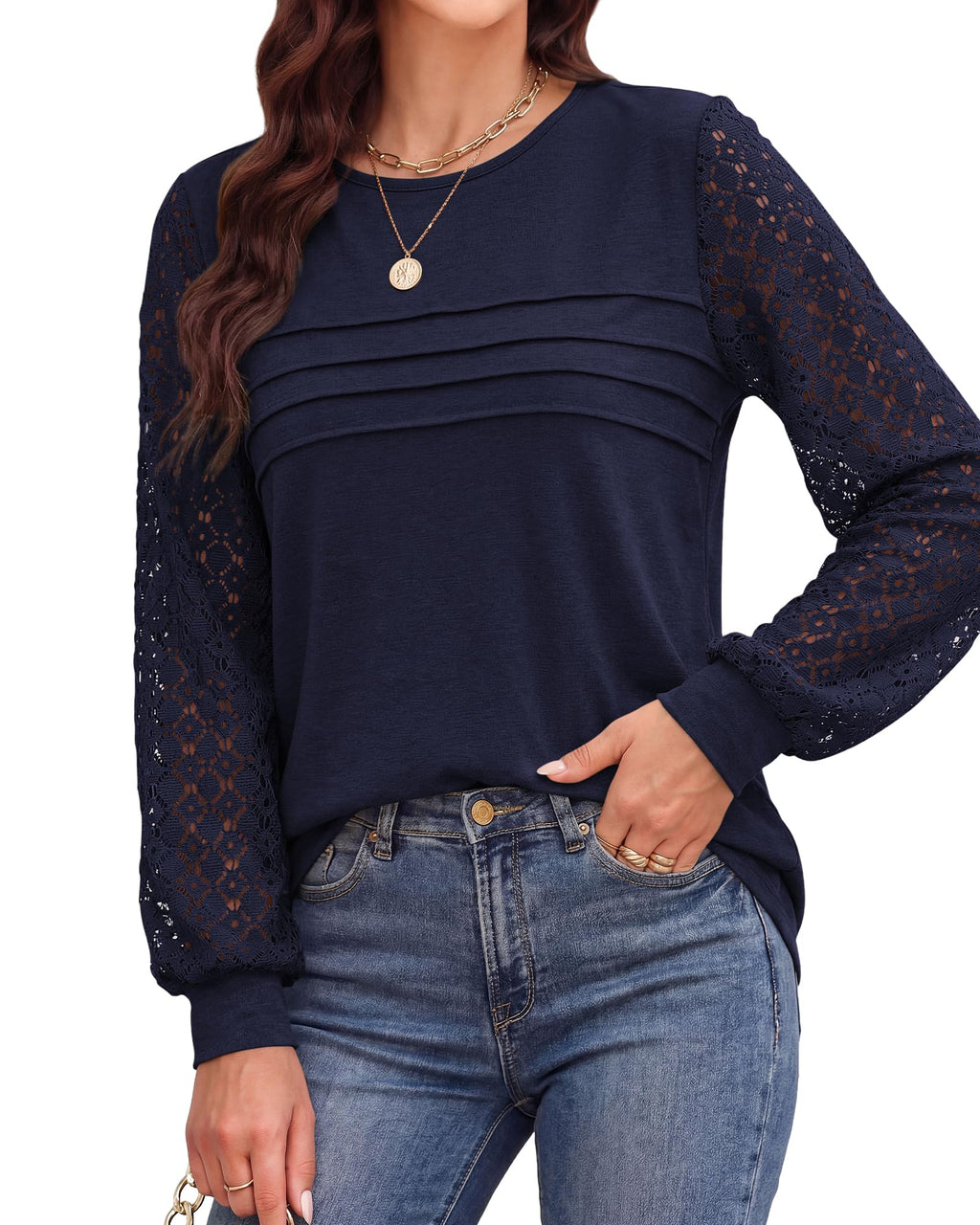 BTFBM Women's Long Sleeve Shirts Dressy Lace Fall Tops Trendy Business Casual T-Shirts Cute Work Outfits Blouses