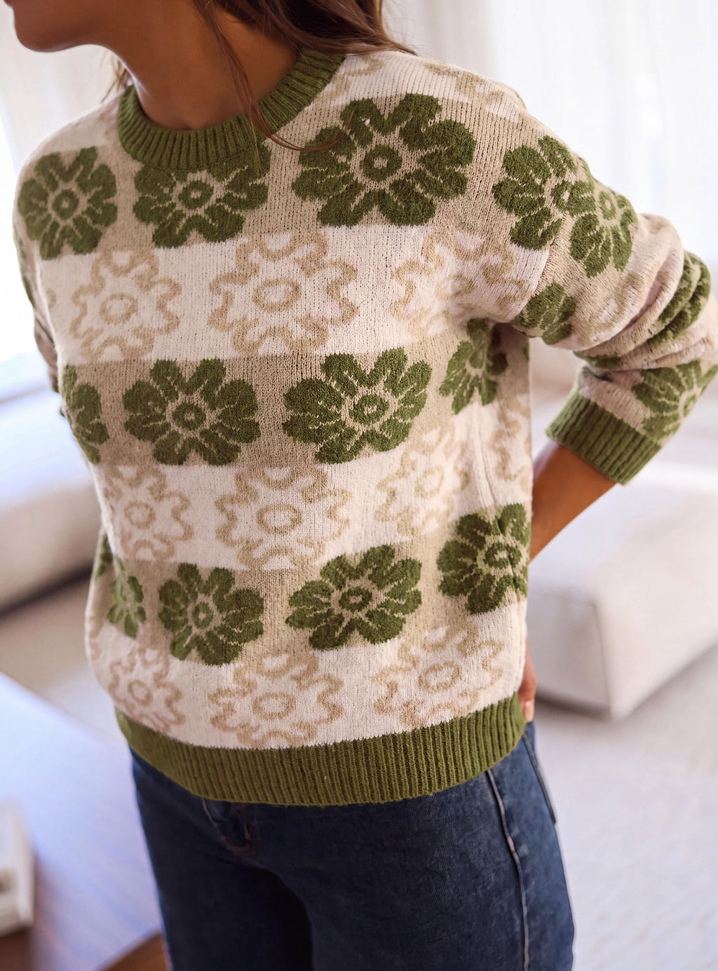 PRETTYGARDEN Women's Floral Crewneck Sweater Knit Pullover Loose Fit, Chunky Knit Sweaters Tops, Dressy Casual Work Vacation Holiday Outfits, Womens Fall Fashion, Winter Clothes