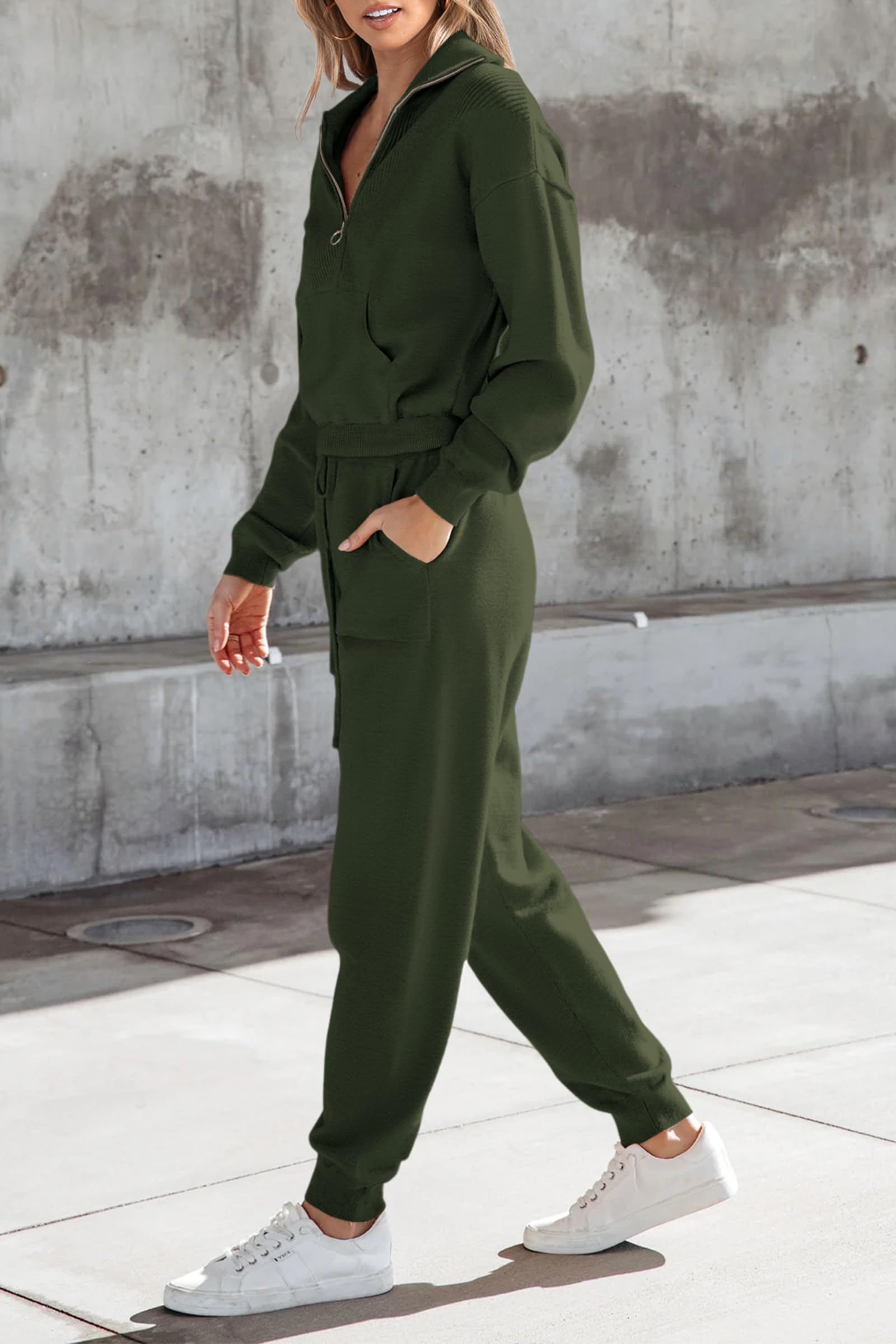 PRETTYGARDEN Women's 2 Piece Sweater Set Pullover Zip Up Sweatshirt Jogger Sweatpants Tracksuit Casual Outfit