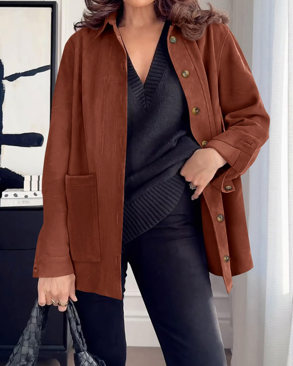 BTFBM Faux Suede Jacket Women Fall Fashion Leather Jackets Long Sleeve Button Down Winter Coats Shackets Outerwear