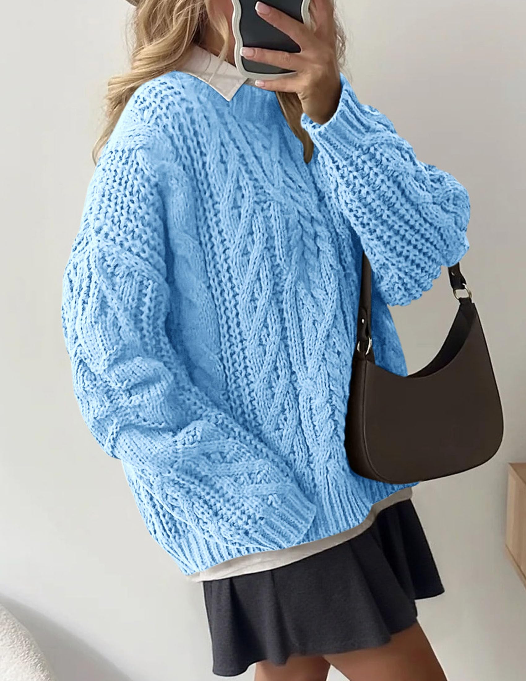 PRETTYGARDEN Women's Oversized Fall Sweaters Casual Long Sleeve Crewneck Chunky Cable Knit Pullover Tops Winter Clothes