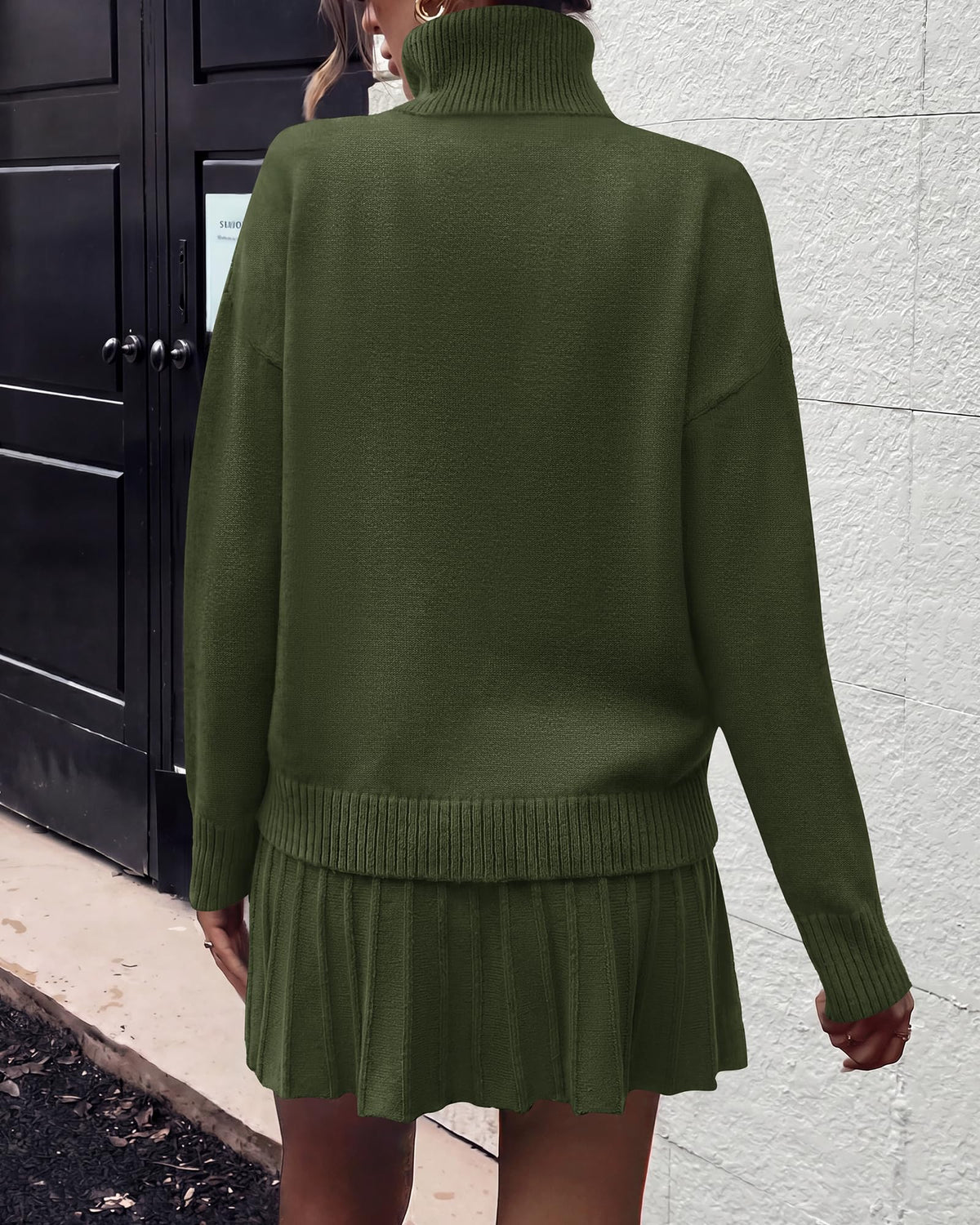 FreshPretty Women Fall 2 Piece Sweater Skirt Sets,Casual Turtleneck Drop Shoulder Pullover Sweaters,Pleated A-Line Mini Skirts,Cute Loose Fit Winter Clothing Vacation Outfits