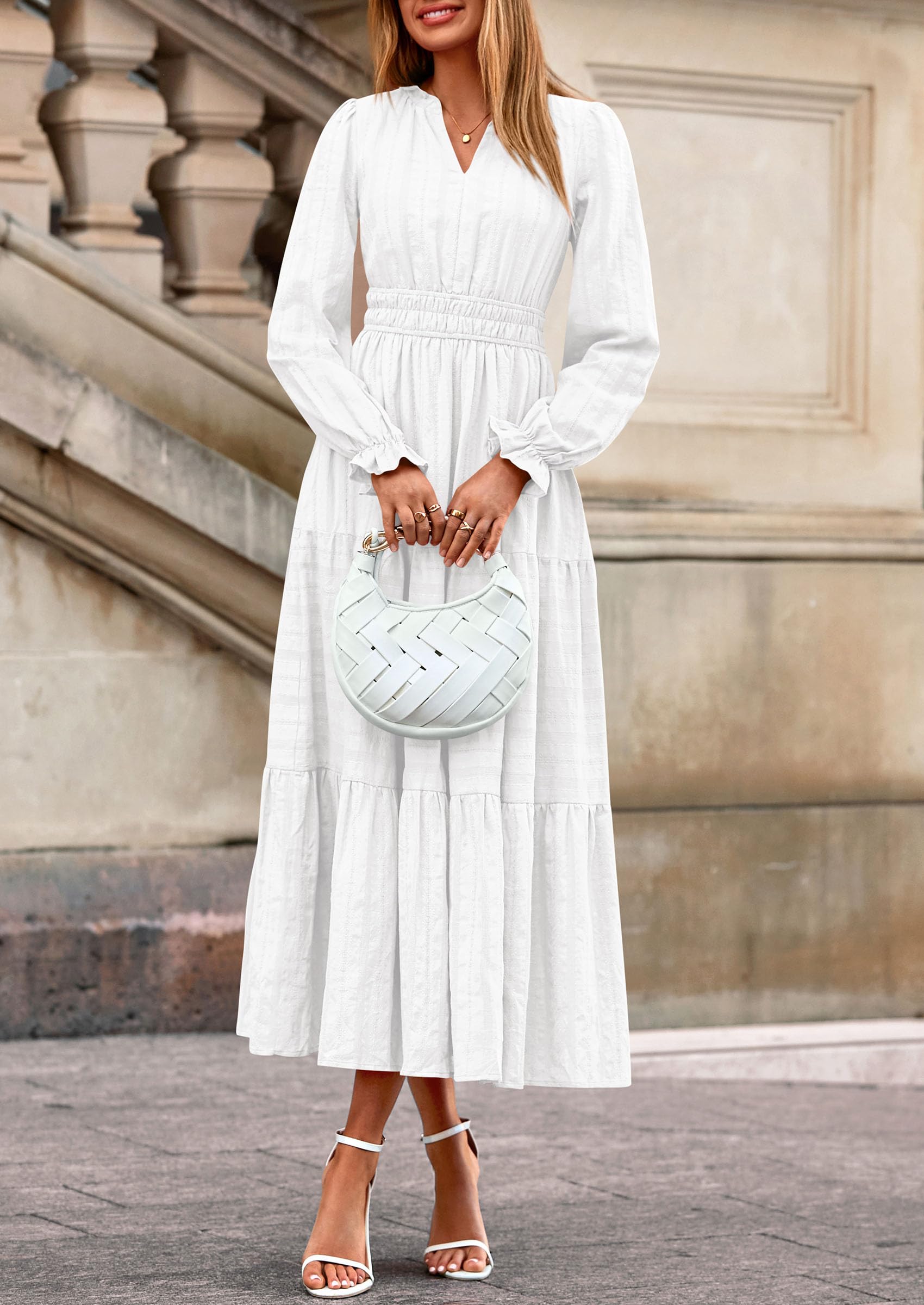 PRETTYGARDEN Women's Fall Wedding Guest Dresses Long Sleeve V Neck Flowy Elegant Holiday Party Maxi Dress with Pockets