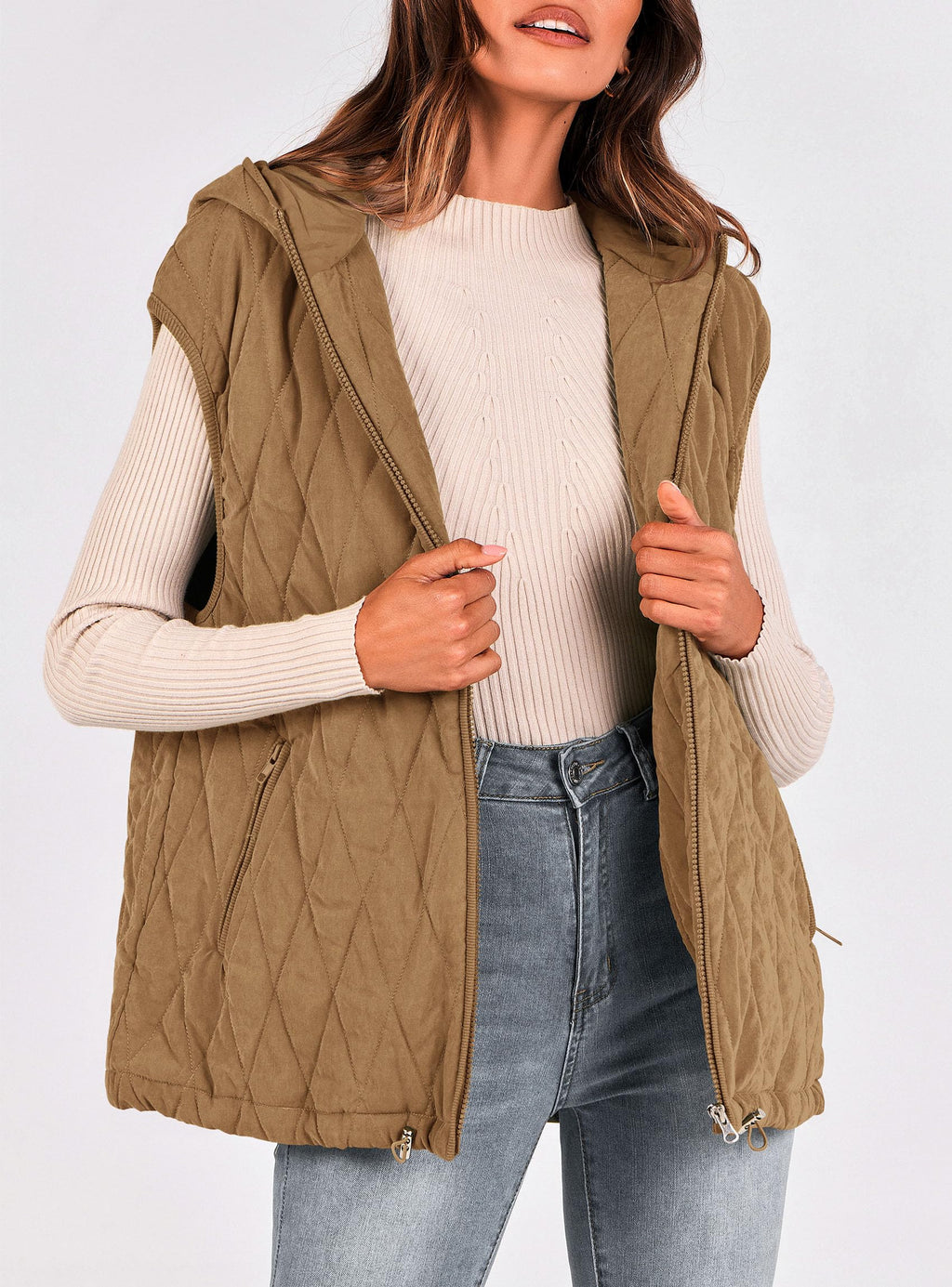 PRETTYGARDEN Women's Fall Spring Vest Casual Sleeveless Hooded Zip Up Jacket Trendy Winter Coat Outerwear
