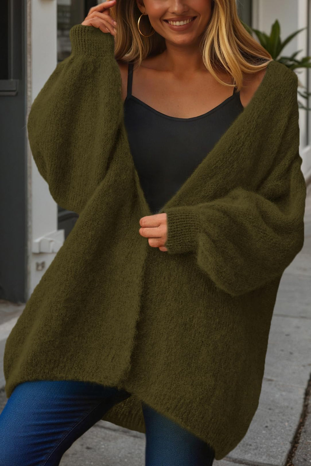 FreshPretty Women Open Front Slouchy Cozy Chunky Knit Cardigans,Fall Fashion Long Sleeve Drop Shoulder Soft Oversized Sweaters,Cute Long Cardigan Winter Clothing,Spring Trendy Outerwear