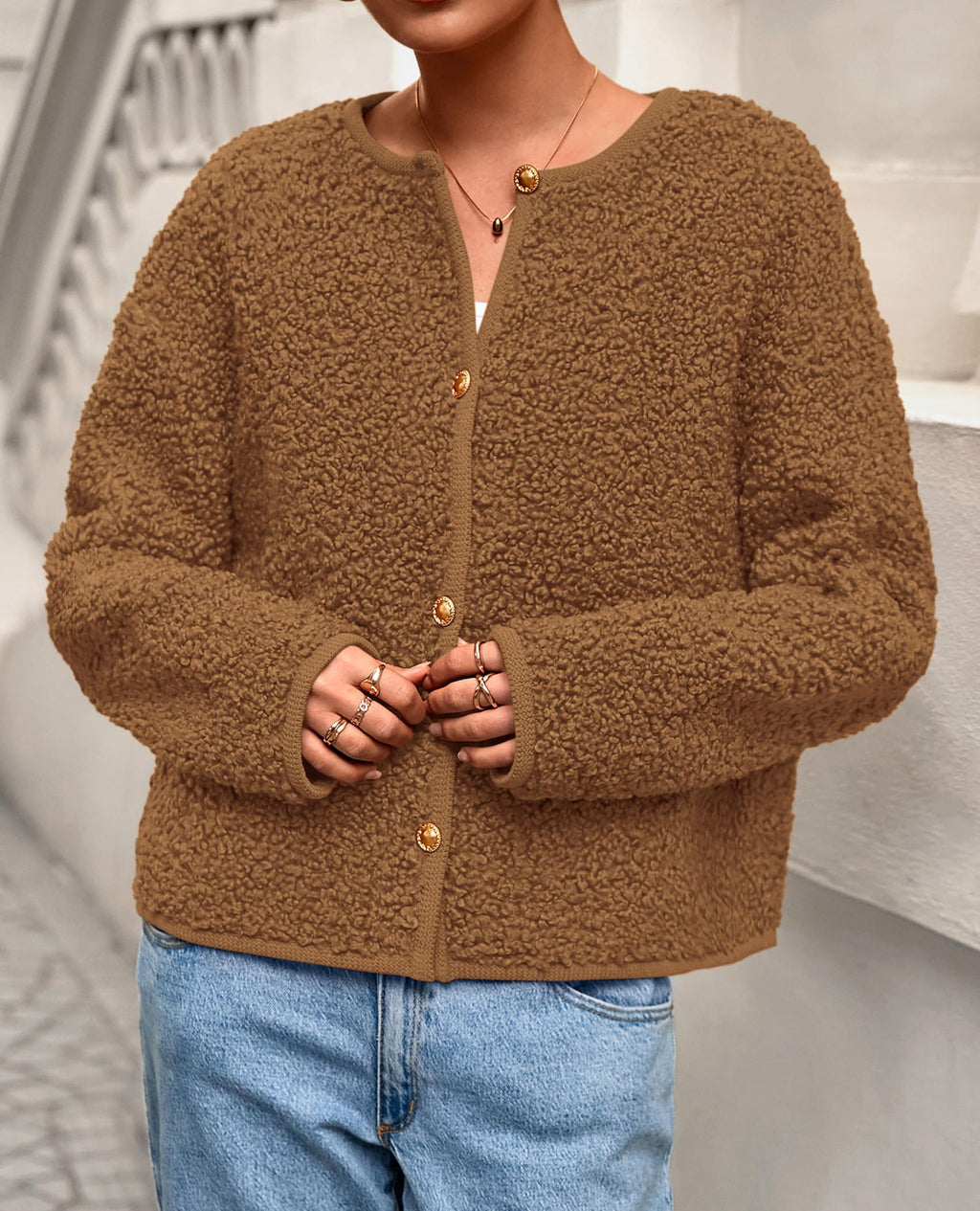 PRETTYGARDEN Women's Fall Fashion Clothes Trendy Fleece Sherpa Cropped Jackets Buttons Warm Casual Winter Faux Fur Coats