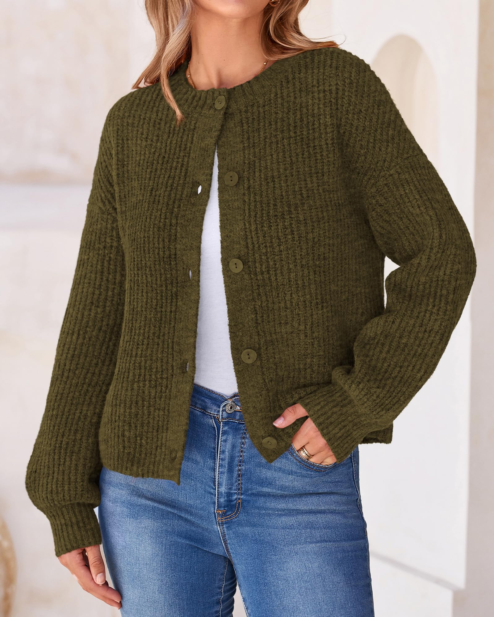 BTFBM Cardigan Sweaters for Women Fall Long Sleeve Button Down Soft Loose Chunky Knit Outwear Cropped Winter Coats