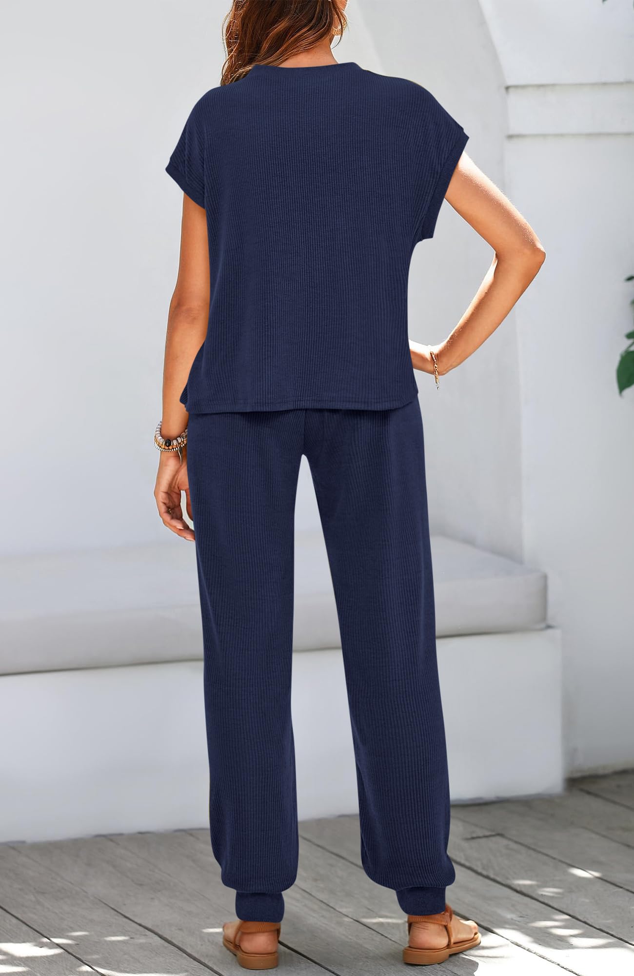 BTFBM Women's Two Piece Tracksuit Outfits Summer Short Sleeve Tops Long Pants Jogger Lounge Matching Sets Sweatsuit