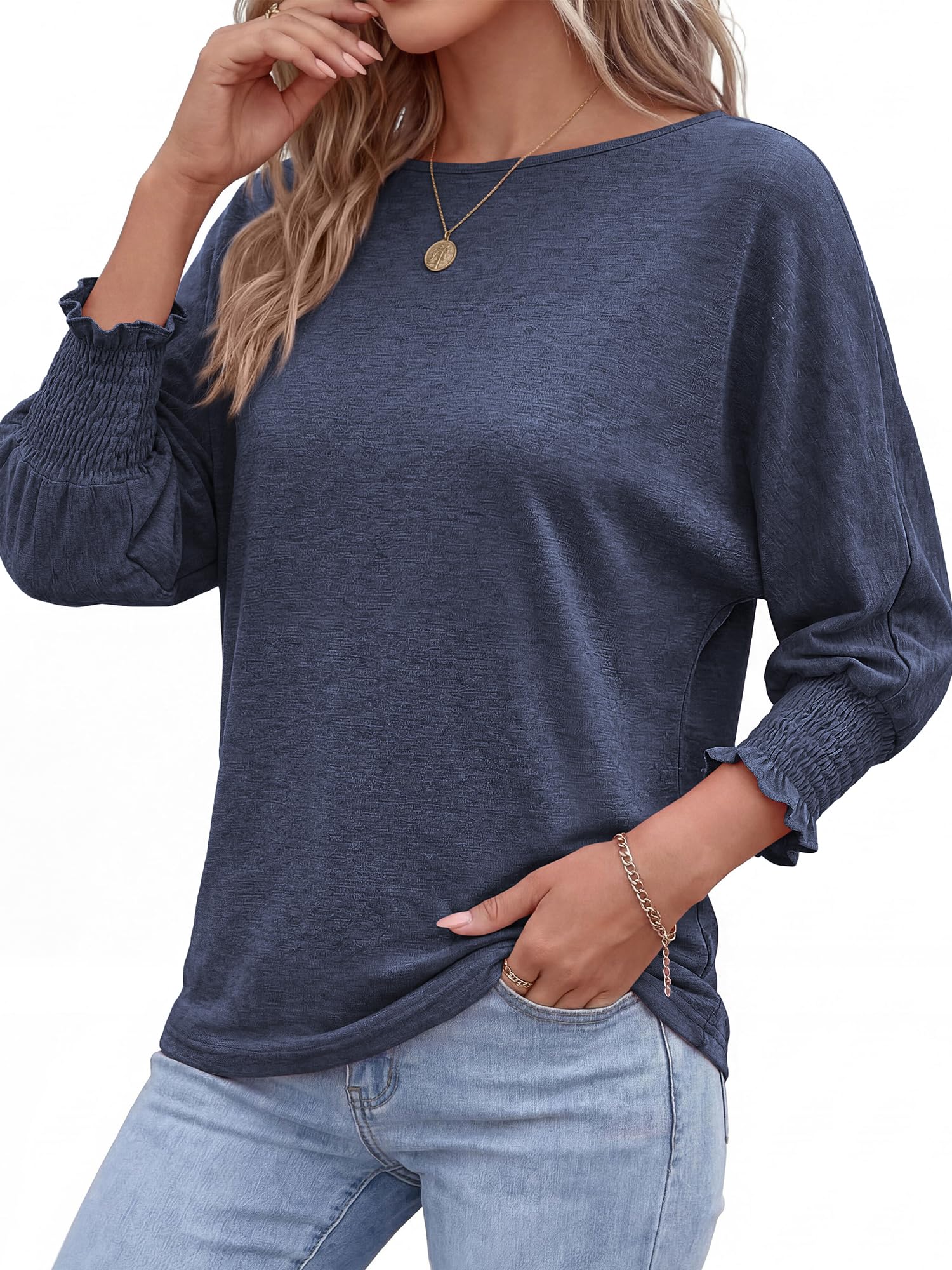 BTFBM Womens Tops Dressy Casual Summer T Shirts Crewneck 3/4 Sleeve Beach Vacation Loose Tunic Spring Work Blouse