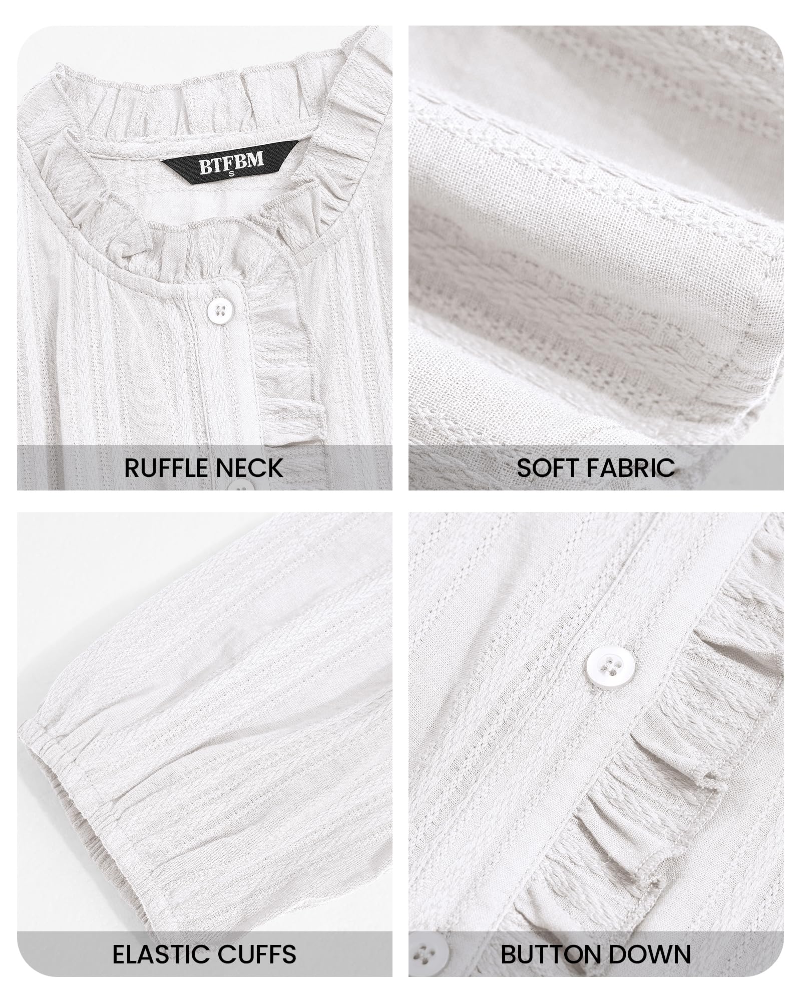 BTFBM Long Sleeve Shirts for Women Trendy Ruffle Tops Lightweight Button Down Shirt Loose Spring Blouses