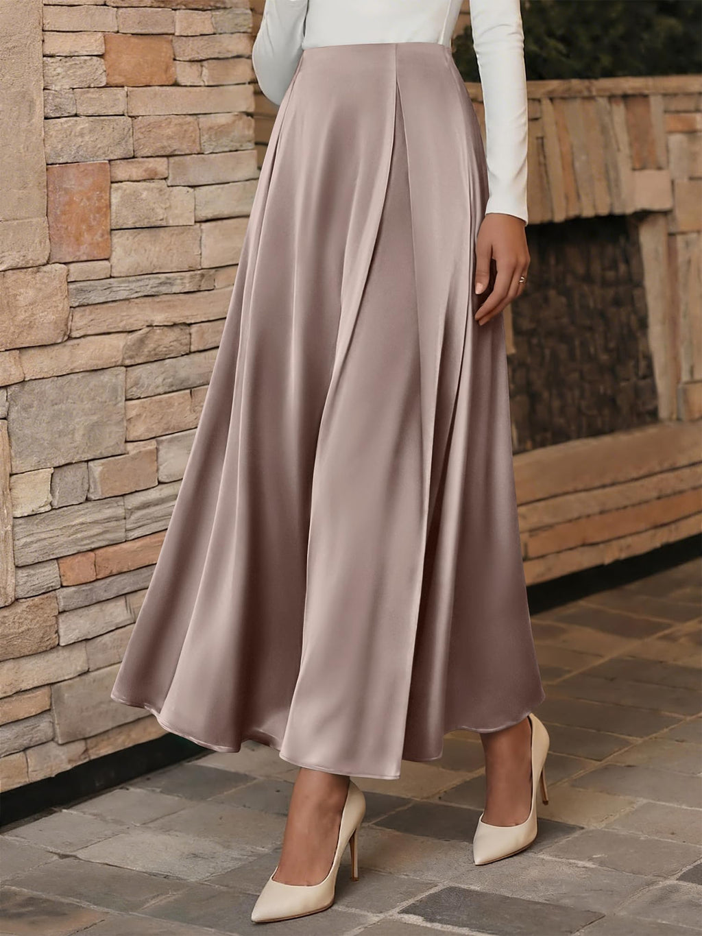 BTFBM Satin Skirts for Women Summer Elegant Flowy A-Line Cocktail Formal Silk Spring Maxi Skirt Night Out Outfits