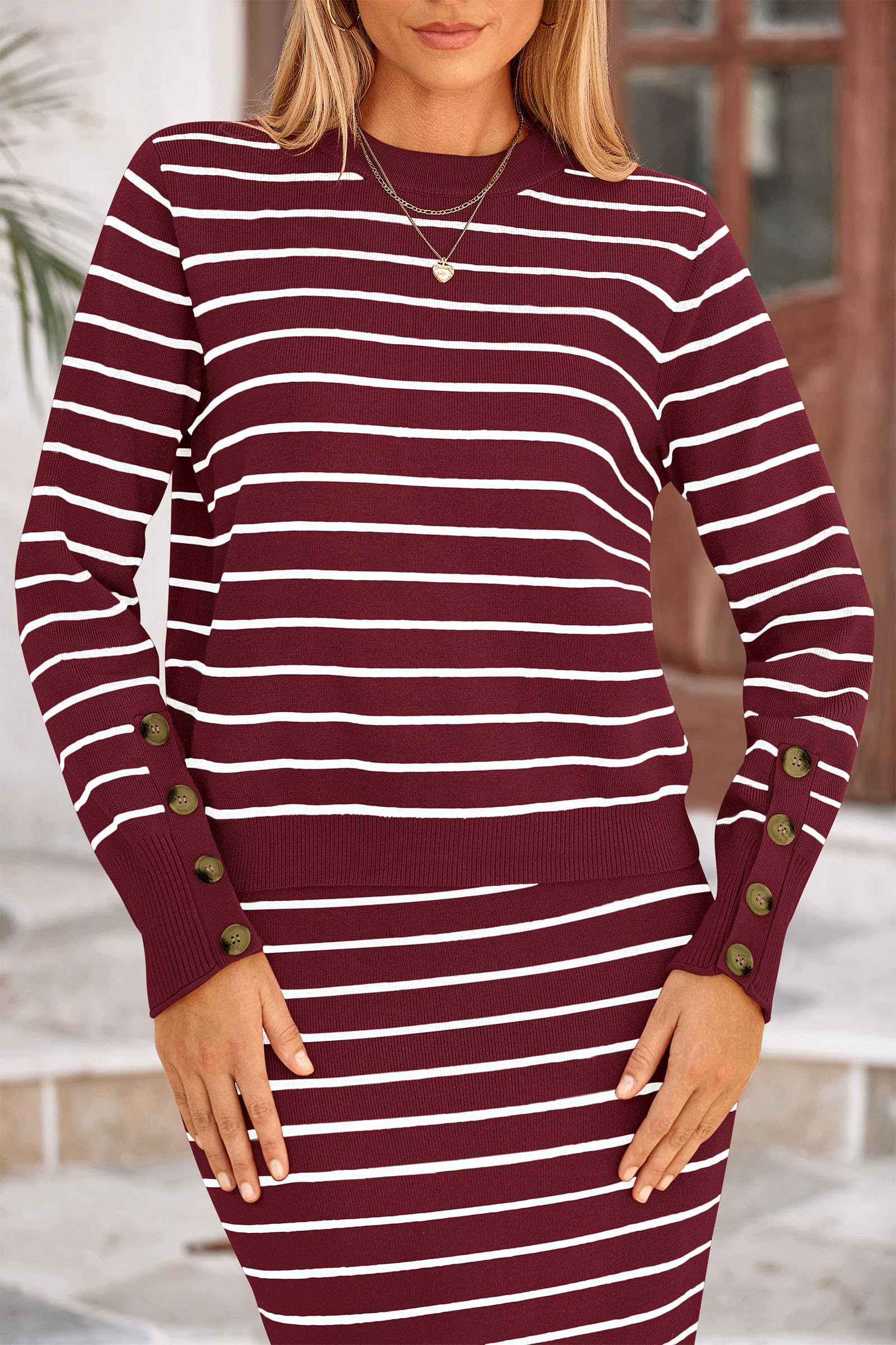 PRETTYGARDEN 2 Piece Skirts Sets For Women Fall Fashion Striped Sweater Dress Knit Lounge Travel Outfits Winter Clothing