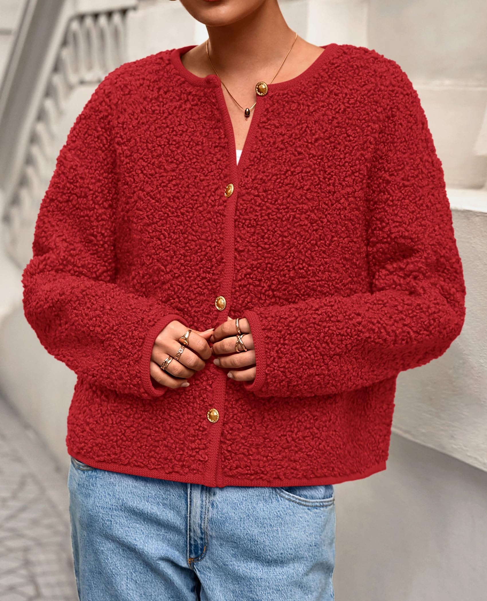 PRETTYGARDEN Women's Fall Fashion Clothes Trendy Fleece Sherpa Cropped Jackets Buttons Warm Casual Winter Faux Fur Coats