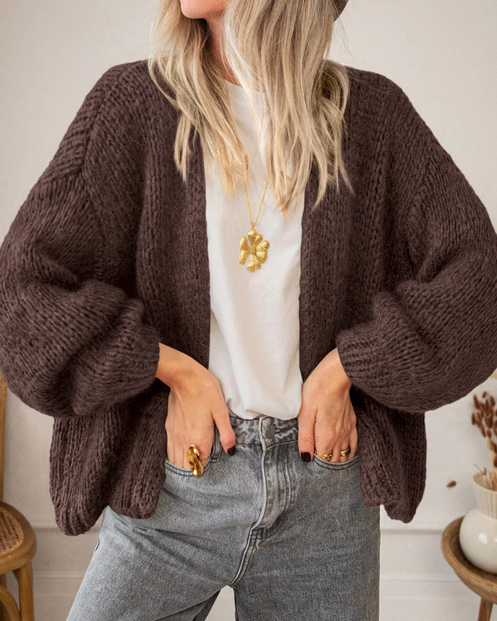 BTFBM Cardigan Sweaters for Women Fall Fashion Clothes | No Button No Pocket Design, Chunky Knit Open Front Cardigans, Ribbed Cuff Long Sleeve Sweater, Loose Winter Coat Clothing