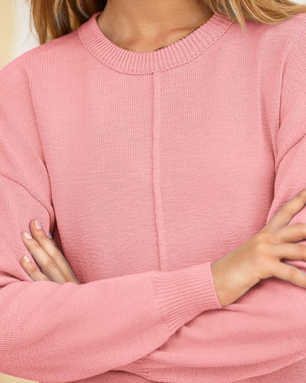 BTFBM Pullover Sweaters for Women Fall Crewneck Slouchy Long Sleeve Sweater Loose Casual Knit Tops Winter Clothes