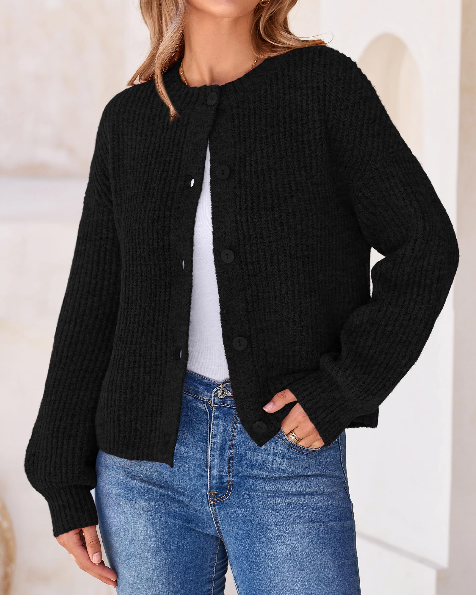 BTFBM Cardigan Sweaters for Women Fall Long Sleeve Button Down Soft Loose Chunky Knit Outwear Cropped Winter Coats
