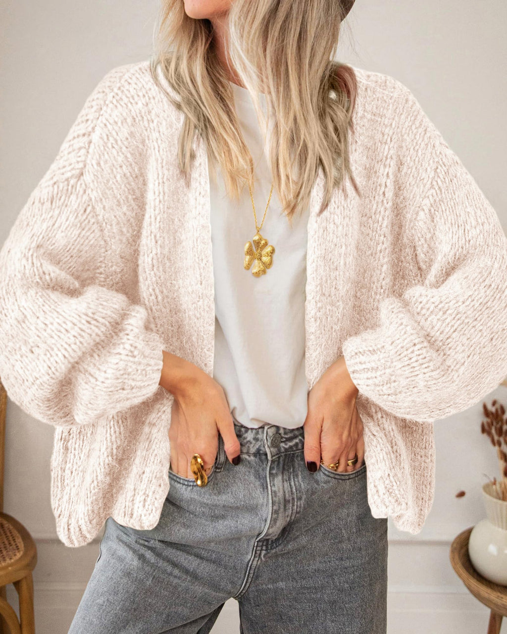 BTFBM Cardigan Sweaters for Women Fall Fashion Clothes | No Button No Pocket Design, Chunky Knit Open Front Cardigans, Ribbed Cuff Long Sleeve Sweater, Loose Winter Coat Clothing