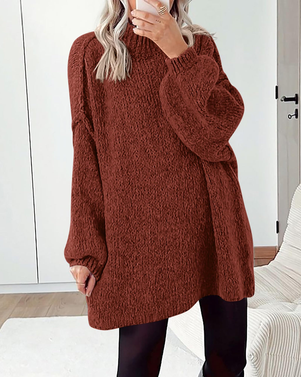 BTFBM Sweaters for Women Fall Long Sleeve Mock Neck Cable Knit Oversized Sweater Pullover Tops Thick Winter Clothes