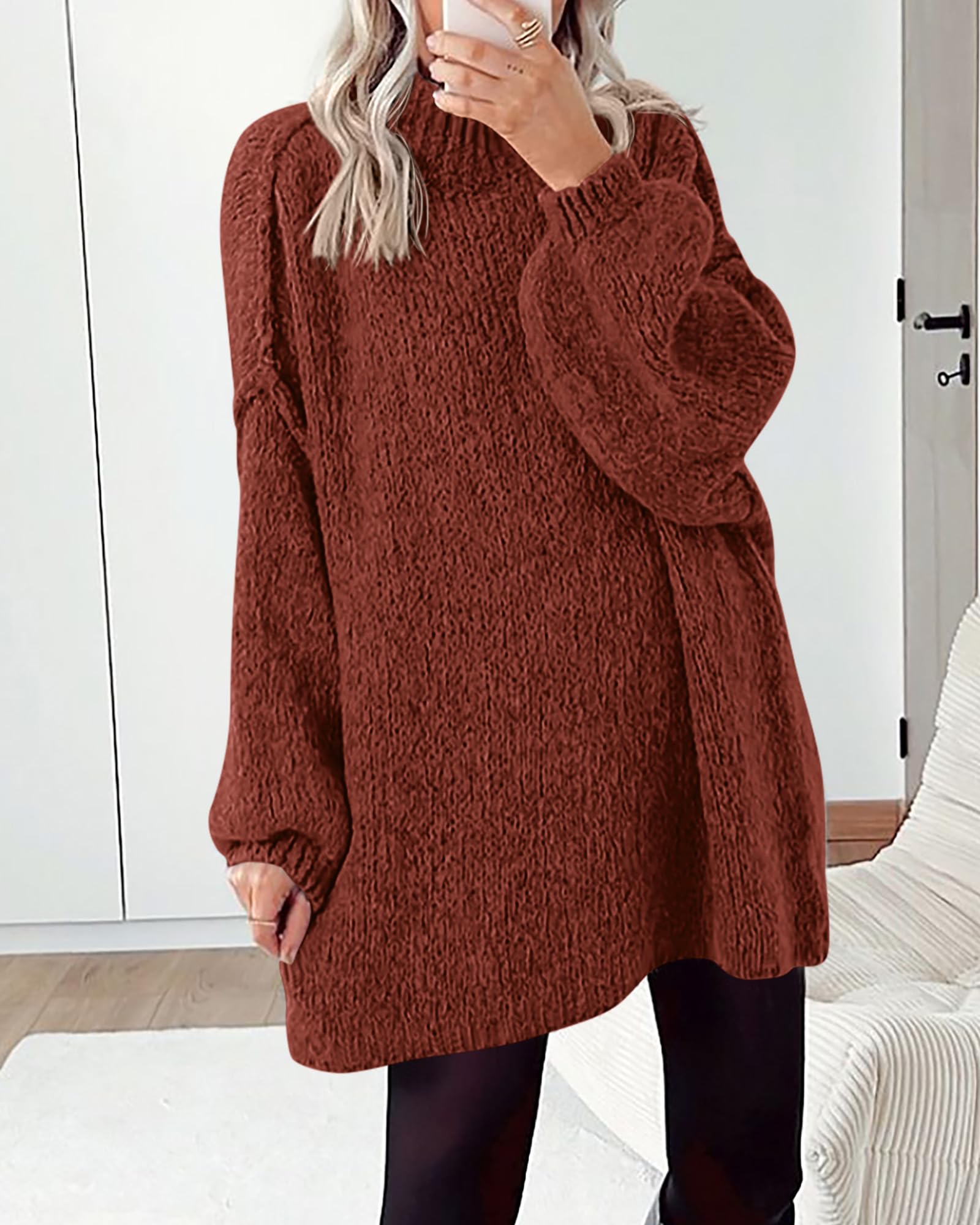 BTFBM Sweaters for Women Fall Long Sleeve Mock Neck Cable Knit Oversized Sweater Pullover Tops Thick Winter Clothes