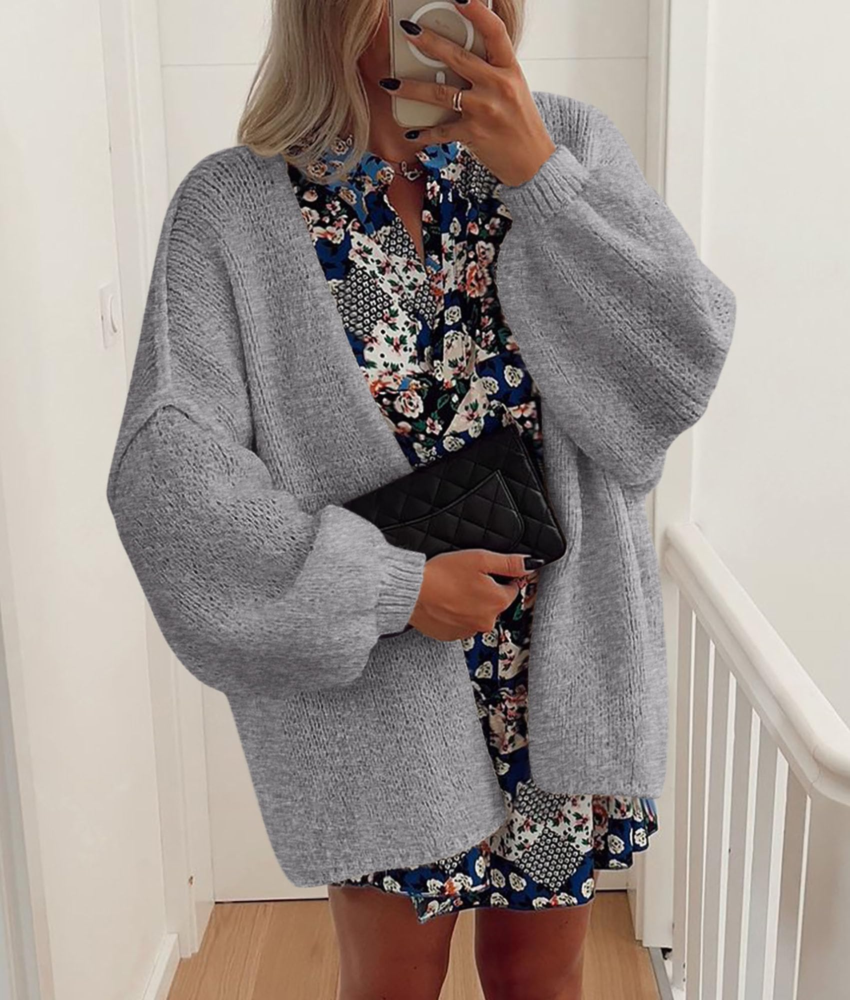 PRETTYGARDEN Womens Oversized Cardigan Sweaters Fall Long Lantern Sleeve Knit Open Front Lightweight Sweater