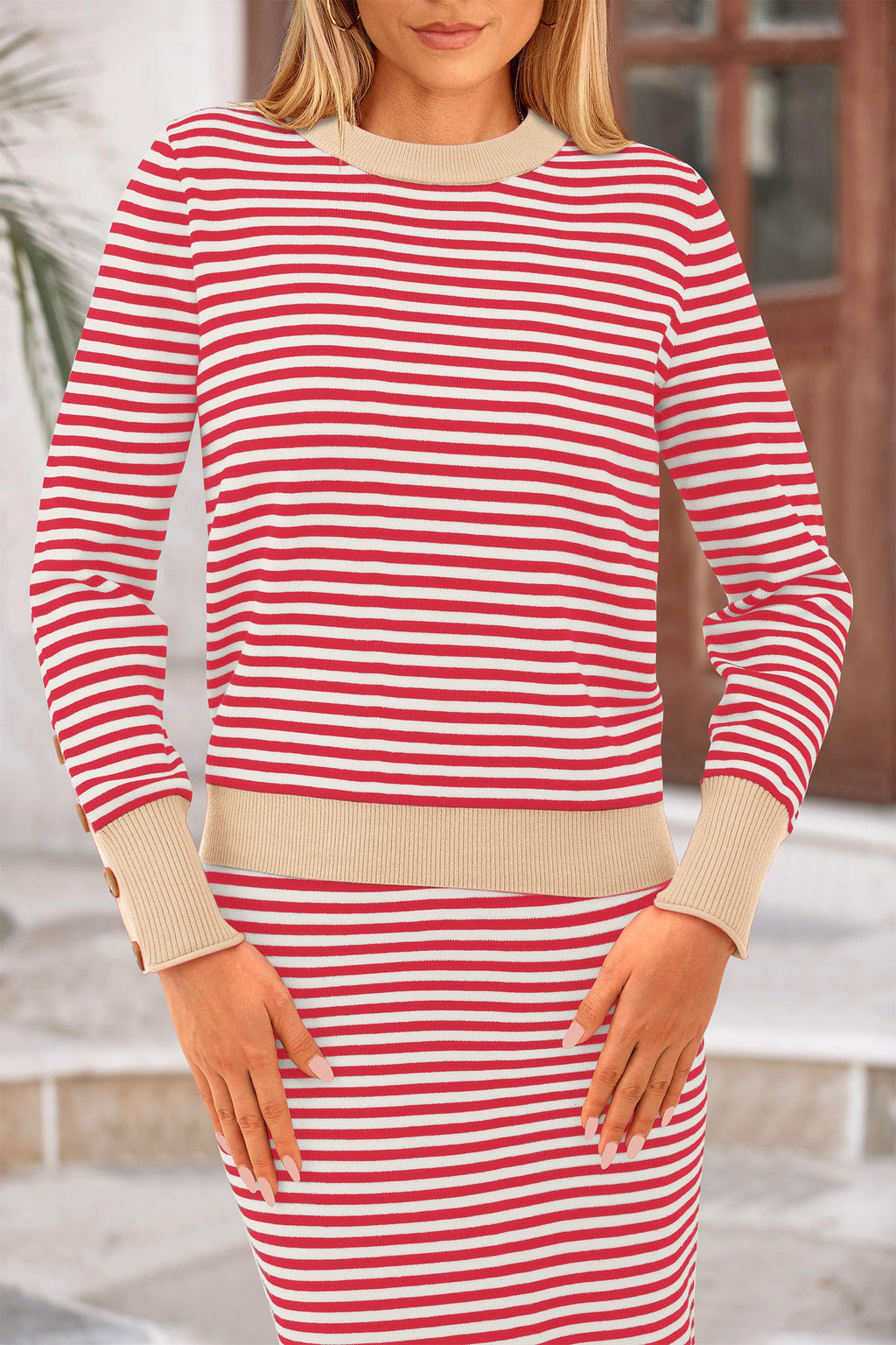 PRETTYGARDEN 2 Piece Skirts Sets For Women Fall Fashion Striped Sweater Dress Knit Lounge Travel Outfits Winter Clothing