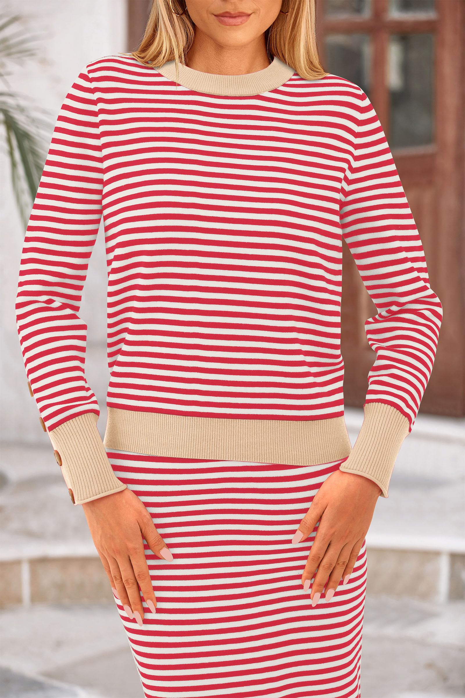 PRETTYGARDEN 2 Piece Skirts Sets For Women Fall Fashion Striped Sweater Dress Knit Lounge Travel Outfits Winter Clothing