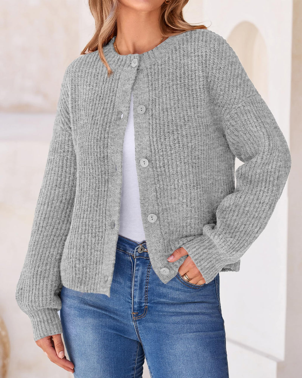 BTFBM Cardigan Sweaters for Women Fall Long Sleeve Button Down Soft Loose Chunky Knit Outwear Cropped Winter Coats