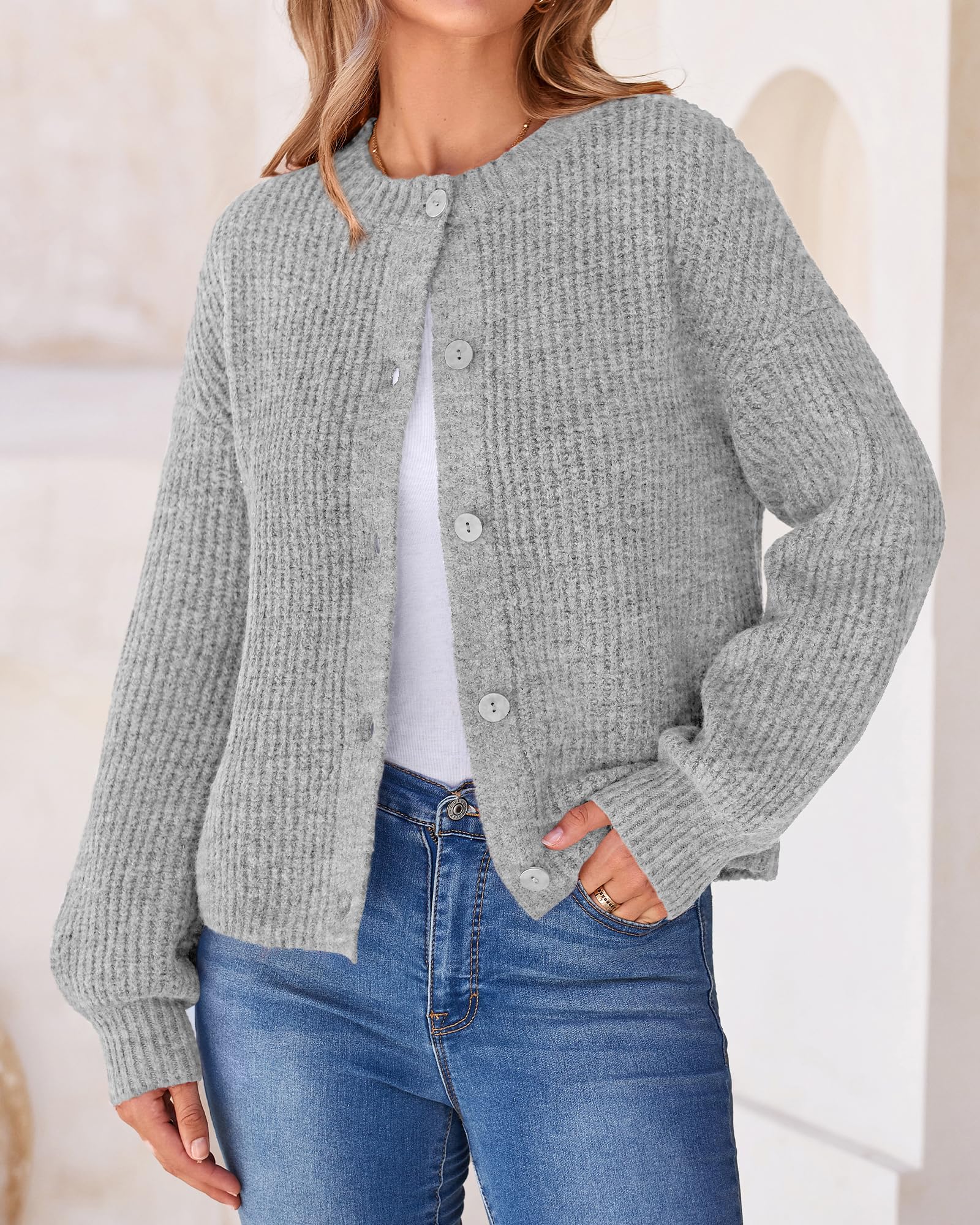 BTFBM Cardigan Sweaters for Women Fall Long Sleeve Button Down Soft Loose Chunky Knit Outwear Cropped Winter Coats