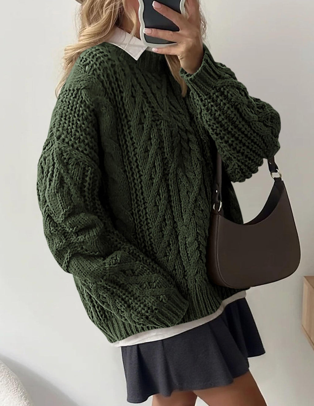 PRETTYGARDEN Women's Oversized Fall Sweaters Casual Long Sleeve Crewneck Chunky Cable Knit Pullover Tops Winter Clothes