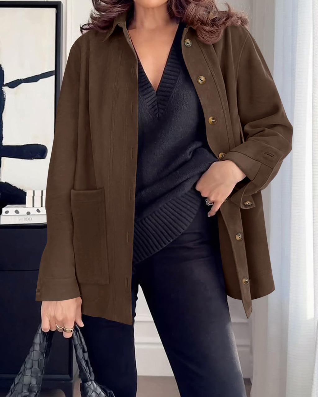 BTFBM Faux Suede Jacket Women Fall Fashion Leather Jackets Long Sleeve Button Down Winter Coats Shackets Outerwear