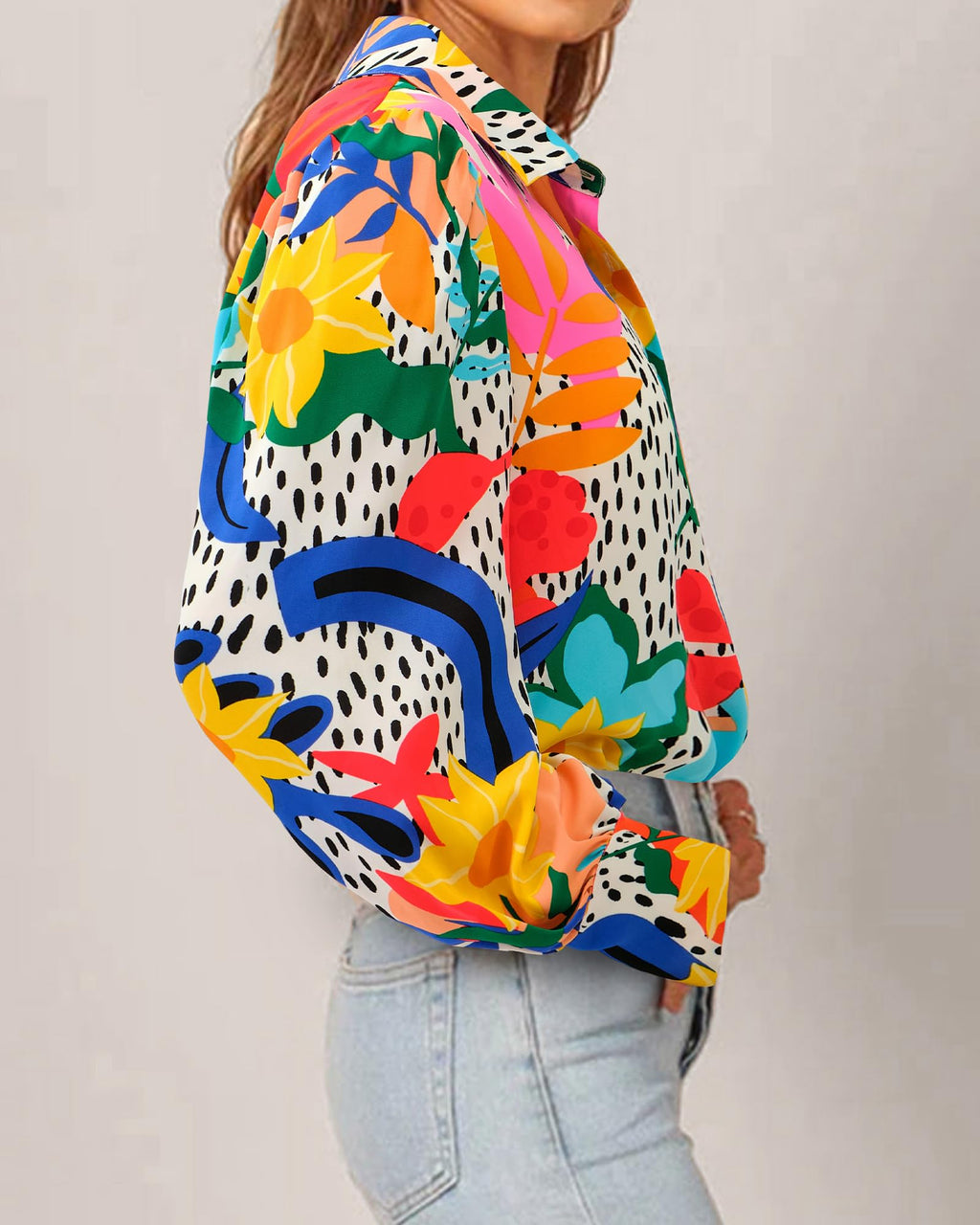 BTFBM Women Fashion Button Down Shirts V Neck Boho Printed Long Sleeve Blouses Dressy Casual Spring Fall Tops