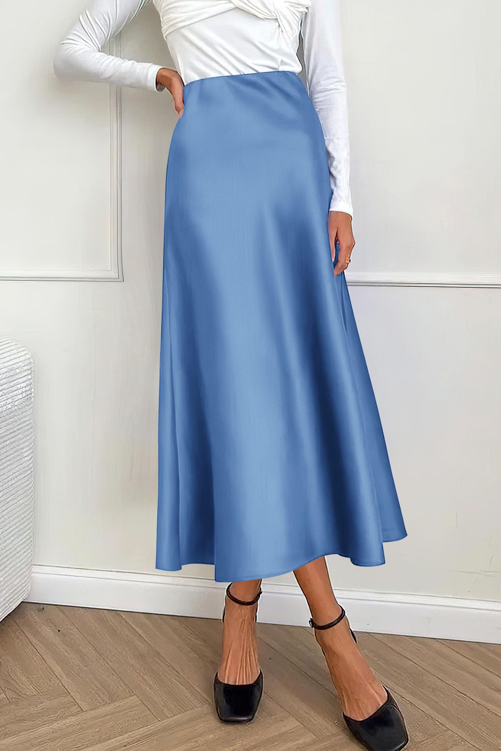 PRETTYGARDEN Women's Satin Skirts Dressy Casual Fall High Waisted Cocktail Wedding Flowy Elegant A Line Midi Skirt
