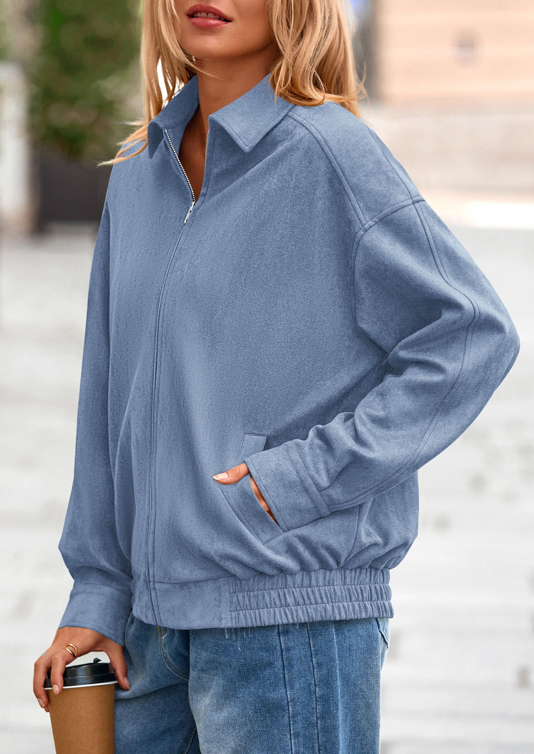 PRETTYGARDEN Faux Suede Bomber Jacket Women Fall Fashion Casual Zip Up Oversized Trendy Winter Clothing Outerwear Coats