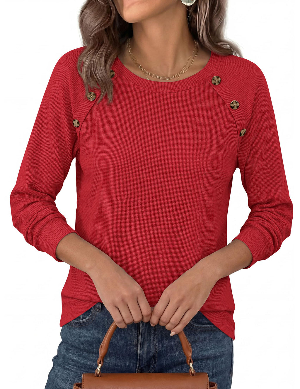 PRETTYGARDEN Long Sleeve Shirts for Women Waffle Knit Tops Fall Fashion Dressy Casual Loose Tunic Blouse Winter Clothing