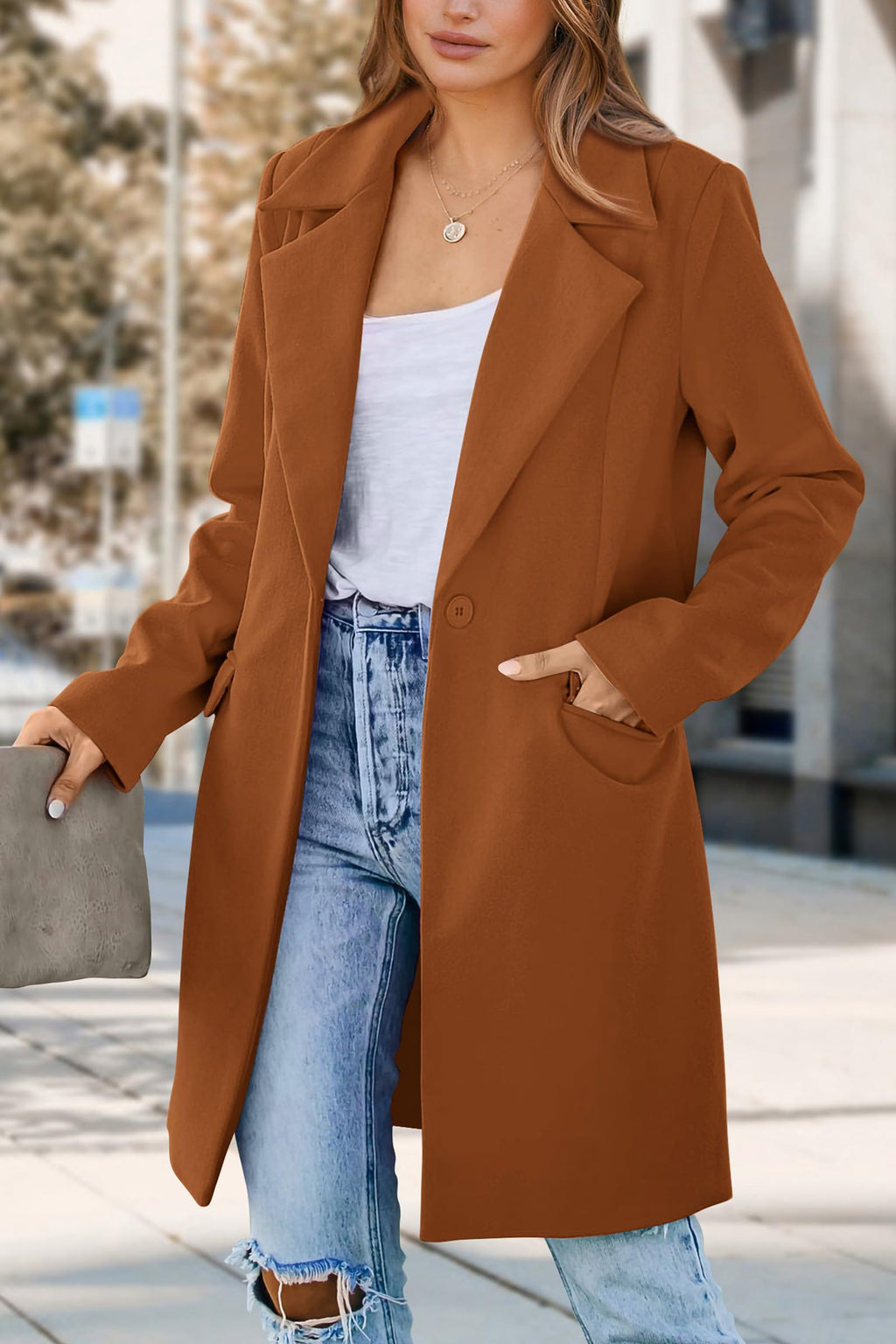 PRETTYGARDEN Women's Spring Fall Long Blazer Jackets Long Sleeve Lapel Pockets Loose Fit Work Casual Blazers Outerwear