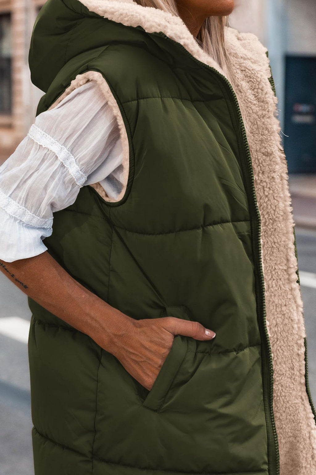 PRETTYGARDEN Womens Fall Reversible Long Vests Sleeveless Fleece Jacket Zip Up Hoodie Pockets Warm Coat Winter Clothing