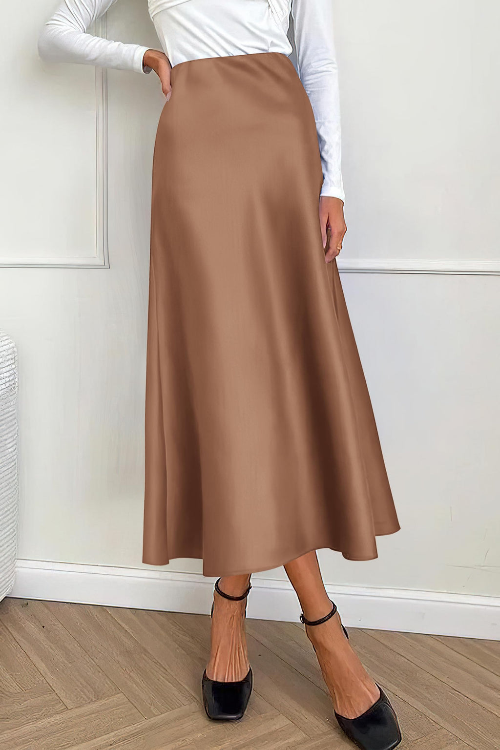 PRETTYGARDEN Women's Satin Skirts Dressy Casual Fall High Waisted Cocktail Wedding Flowy Elegant A Line Midi Skirt